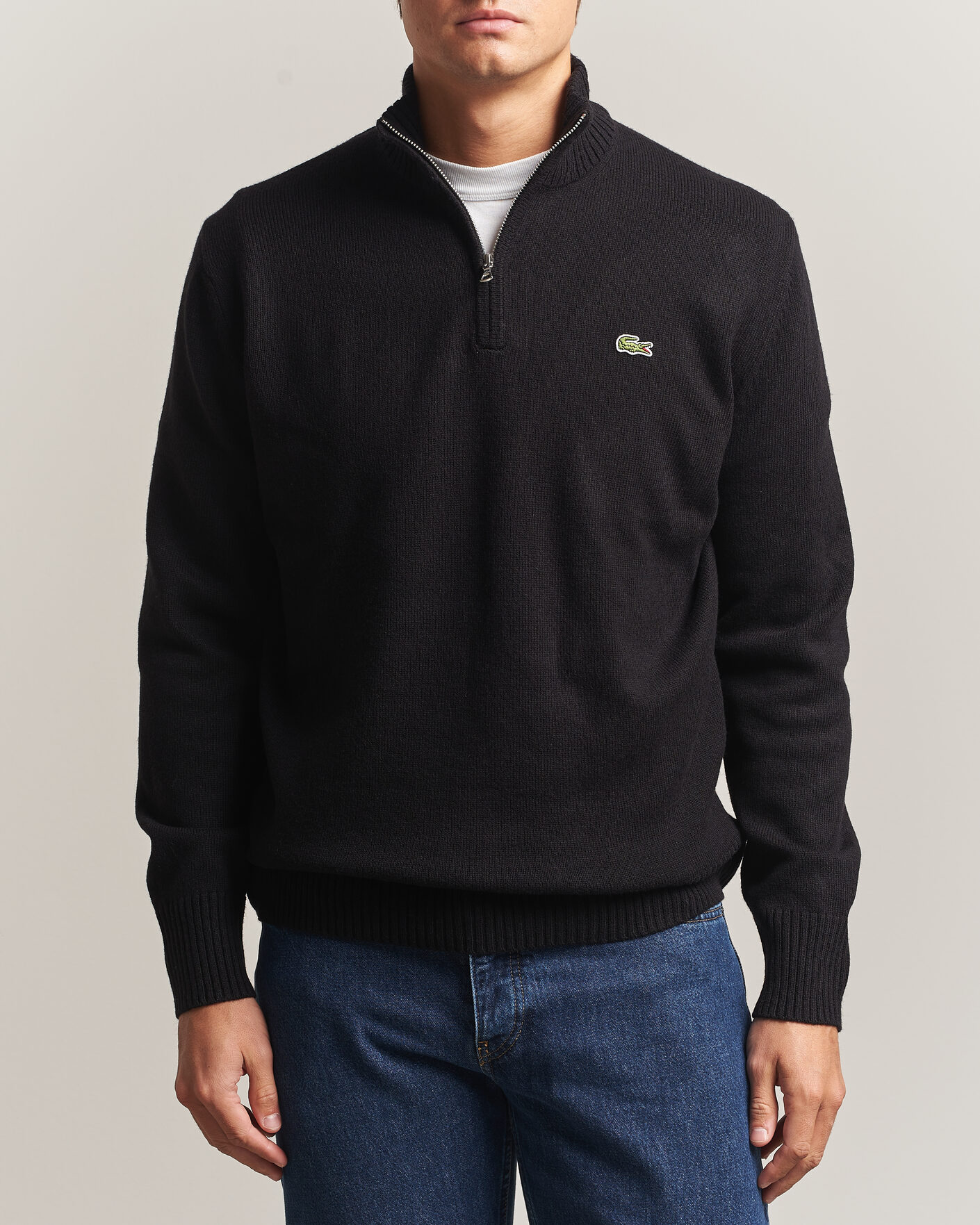 Uomini | Maglieria | Lacoste | Carded Wool Half Zip Black
