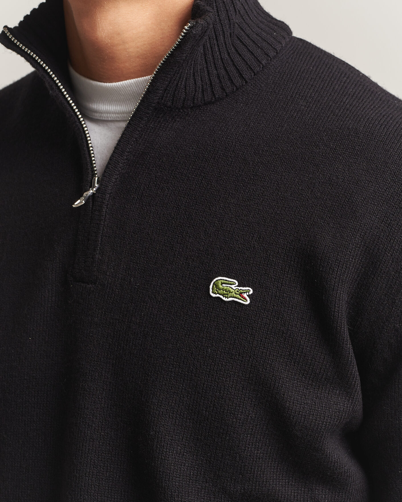 Uomini | Maglieria | Lacoste | Carded Wool Half Zip Black