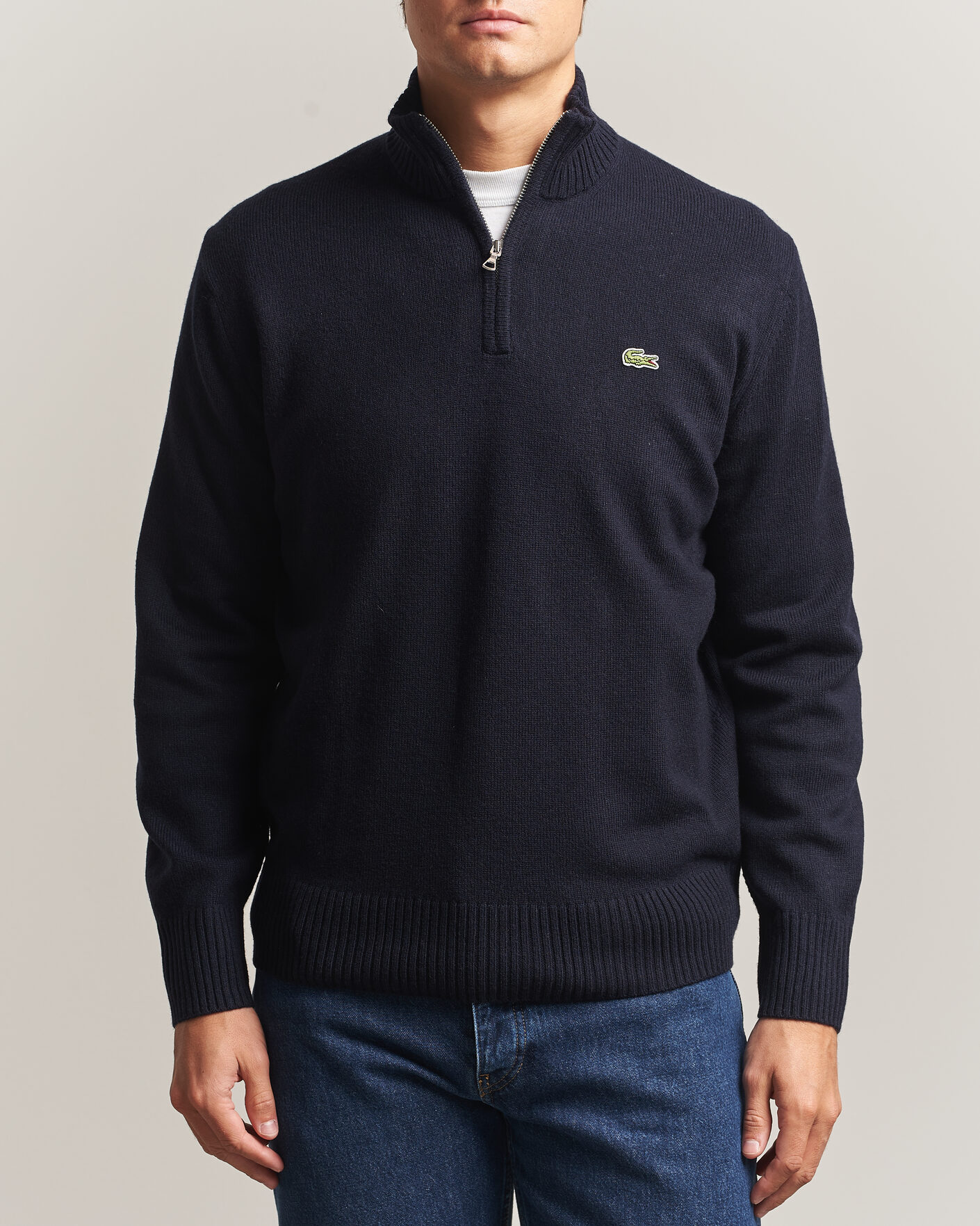 Uomini | Maglieria | Lacoste | Carded Wool Half Zip Navy Blue