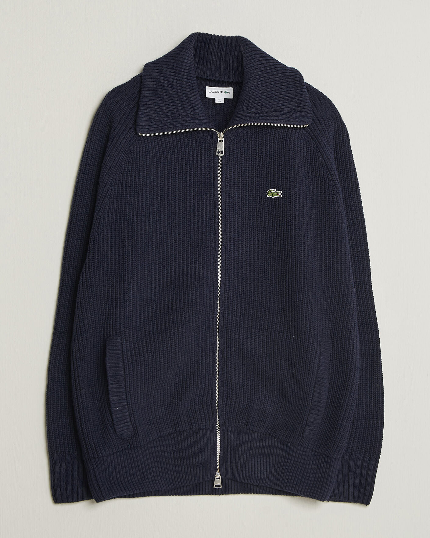 Uomini | Maglieria | Lacoste | Heavy Wool Knitted Full Zip Navy Blue