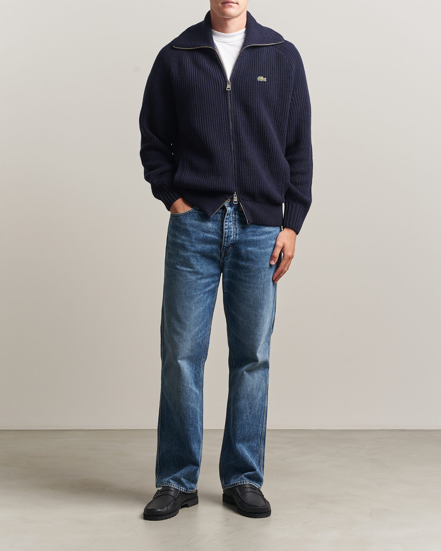 Uomini | Maglieria | Lacoste | Heavy Wool Knitted Full Zip Navy Blue