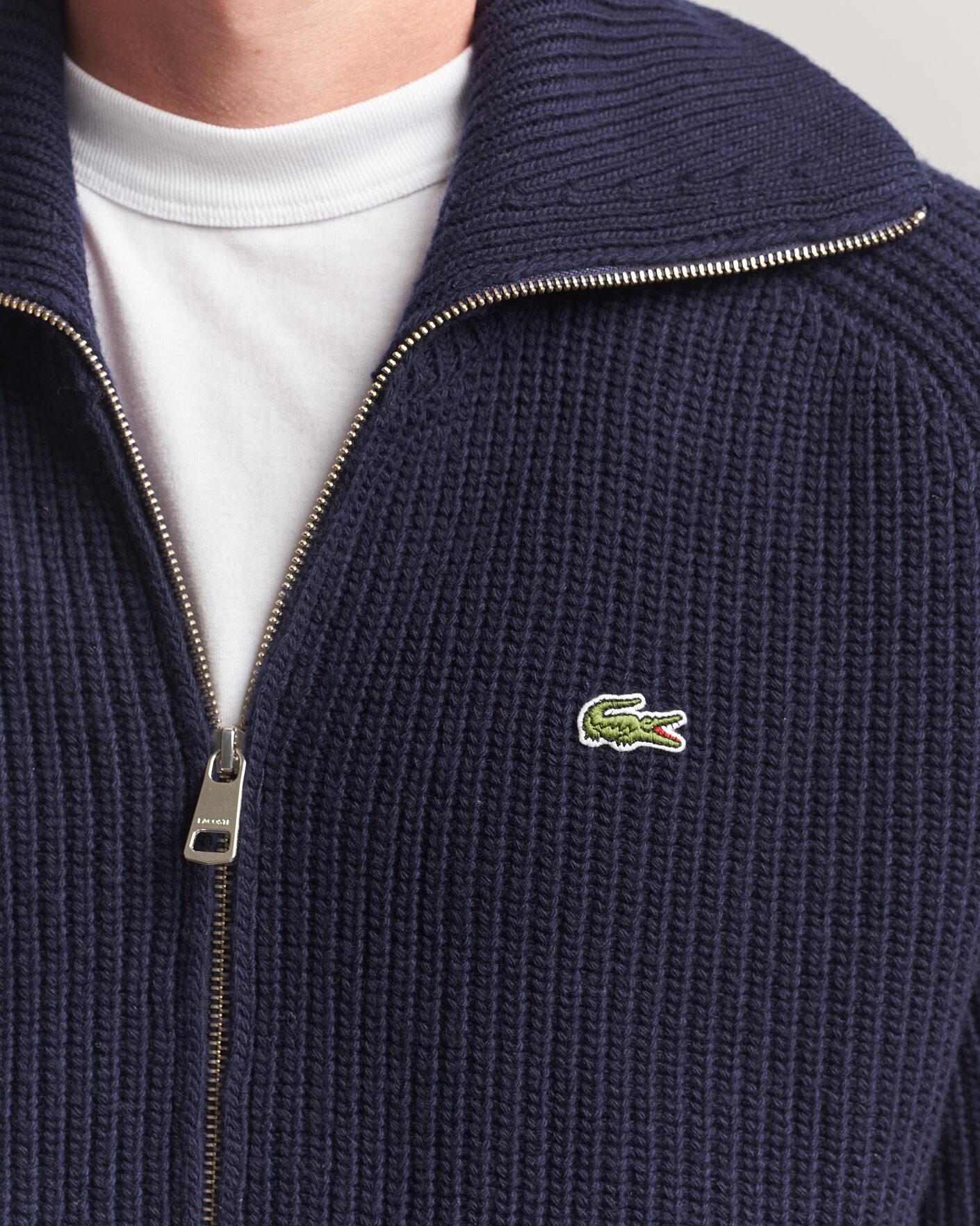 Uomini | Maglieria | Lacoste | Heavy Wool Knitted Full Zip Navy Blue