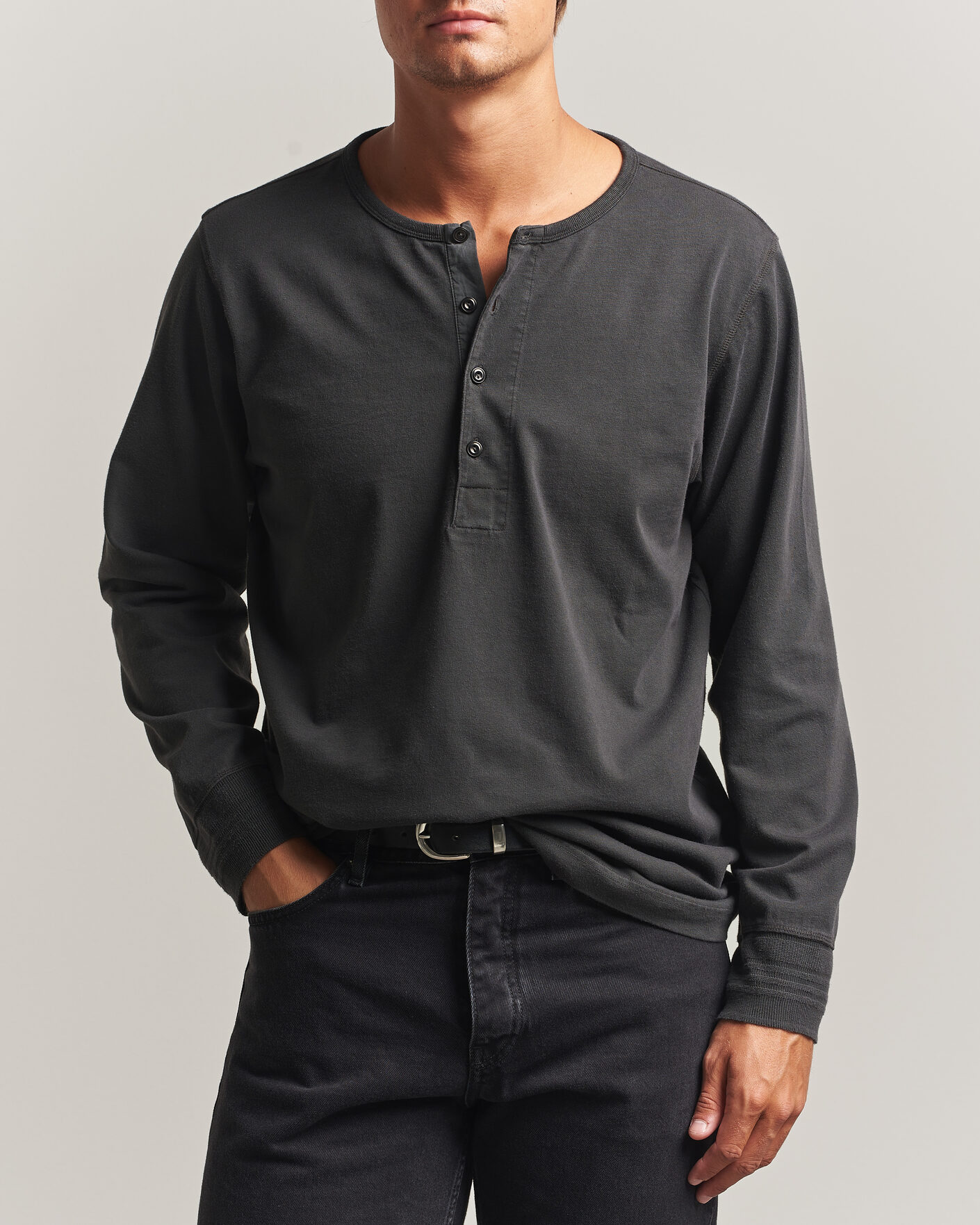 Uomini | Maglieria | Nudie Jeans | Long Sleeved Henley Antracite