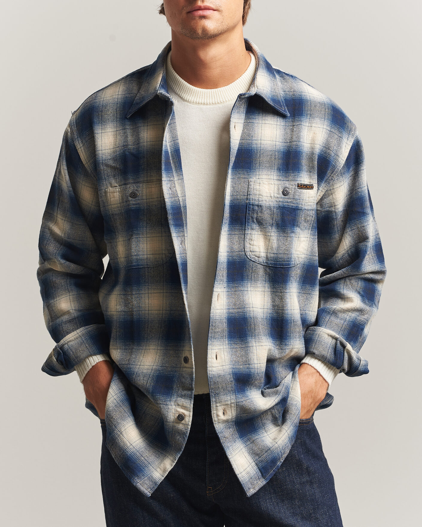 Uomini | Camicie | Nudie Jeans | Julian Worker Checked Shirt Blue
