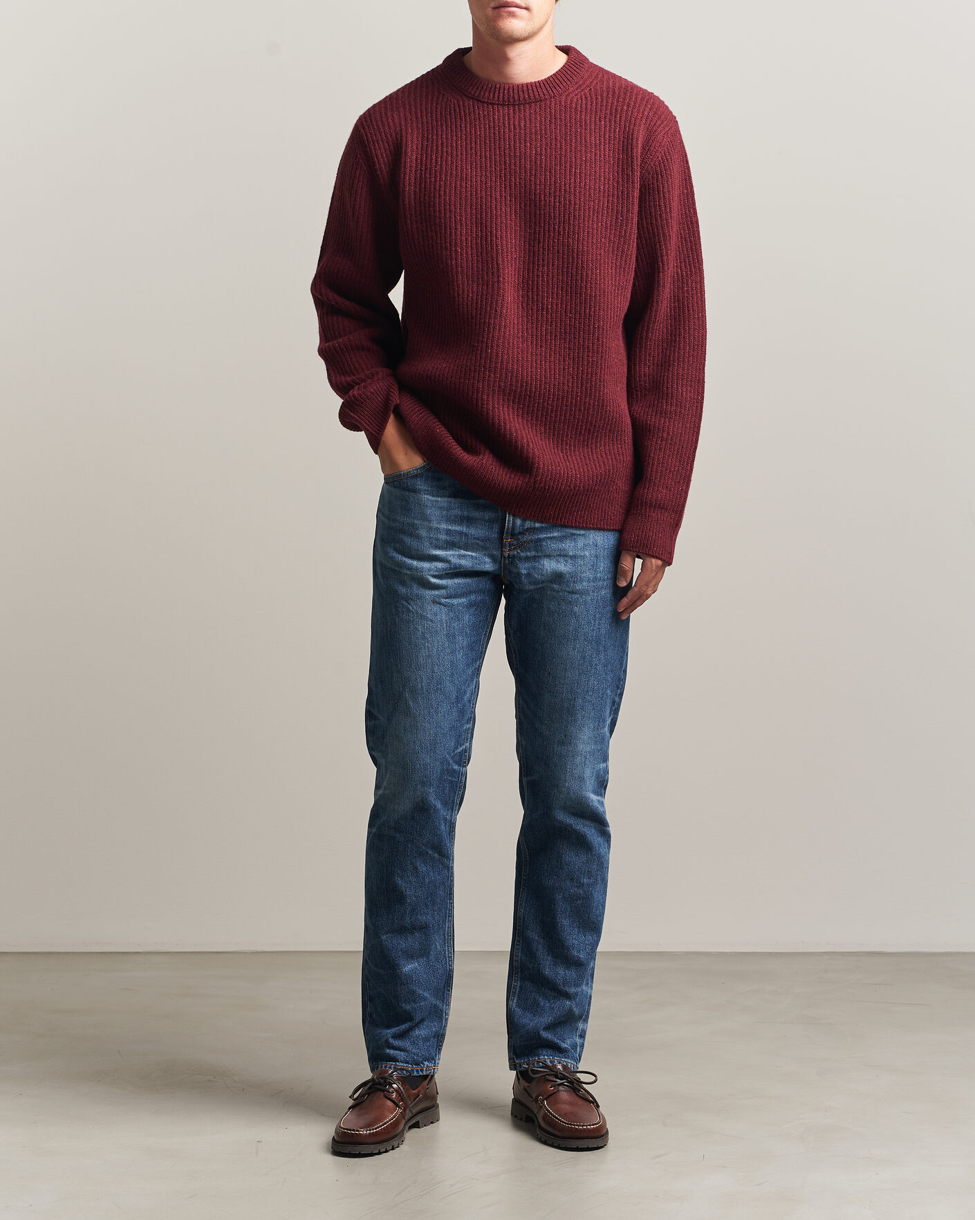 Uomini | Maglieria | Nudie Jeans | August Wool Rib Knitted Sweater Burgundy