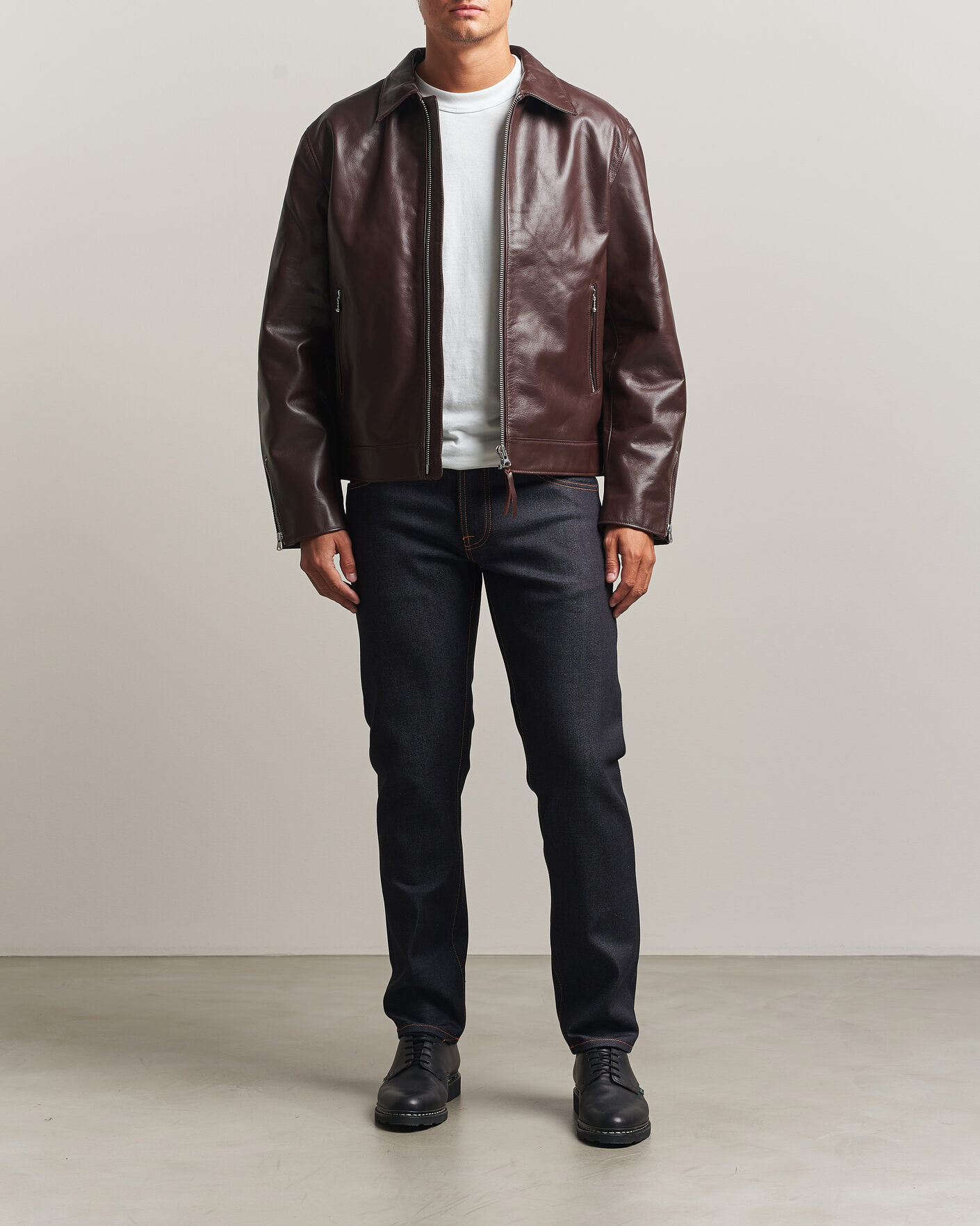 Uomini | Giacche | Nudie Jeans | Eddy Rider Leather Jacket Burgundy Brown