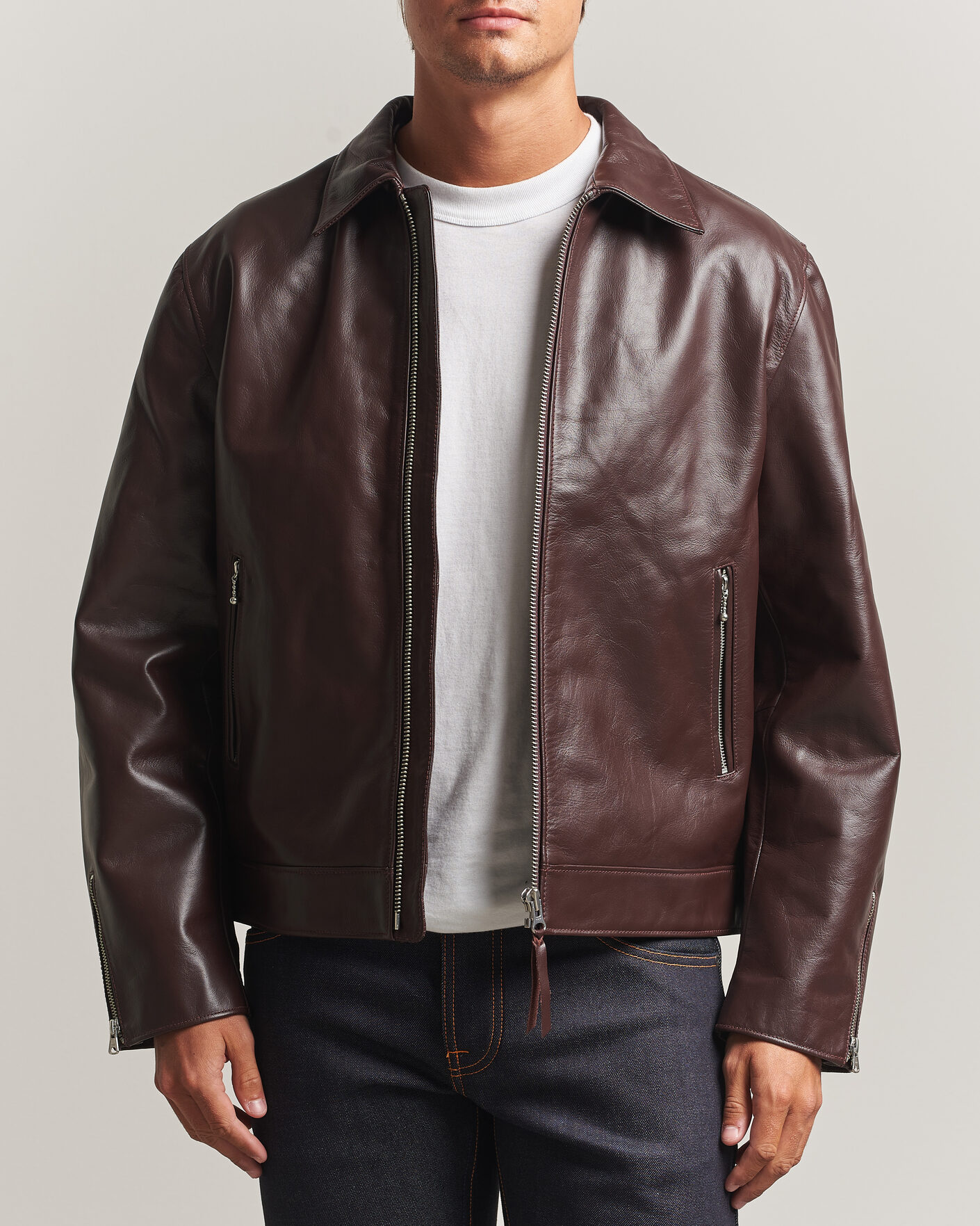 Uomini | Giacche | Nudie Jeans | Eddy Rider Leather Jacket Burgundy Brown