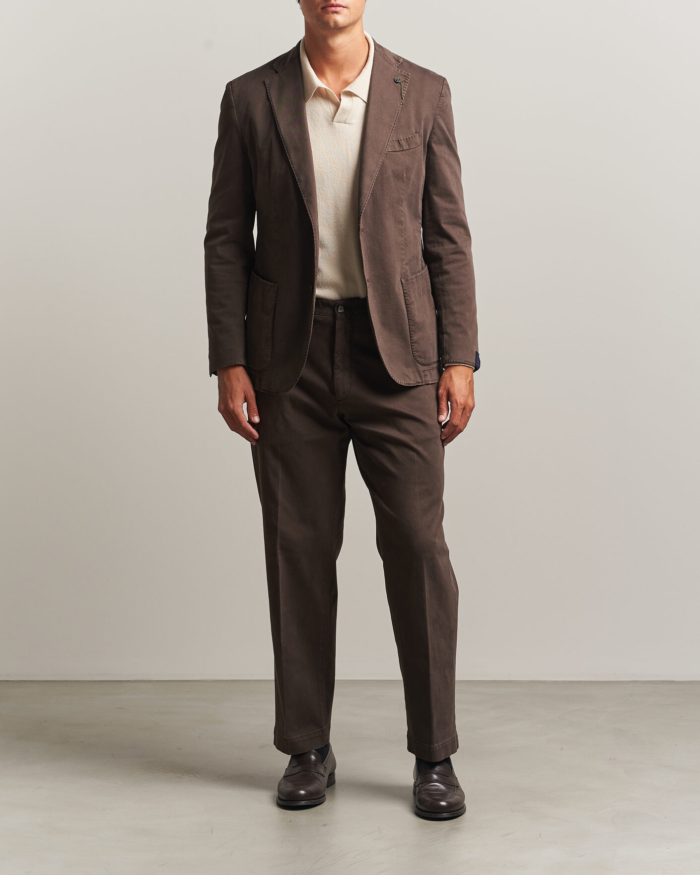 Uomini | Blazers | Santaniello | Washed Cotton Patch Pocket Blazer Brown