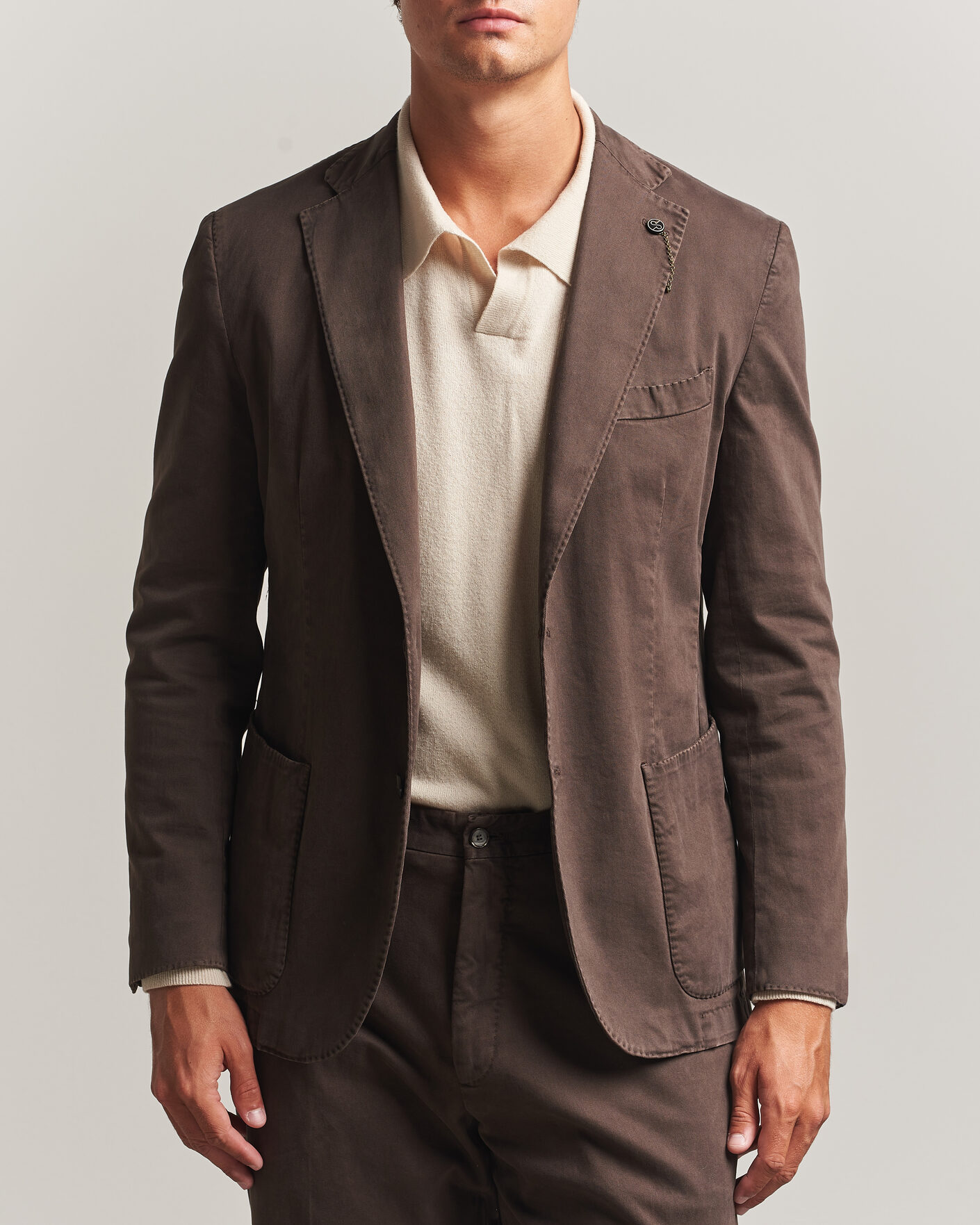 Uomini | Blazers | Santaniello | Washed Cotton Patch Pocket Blazer Brown