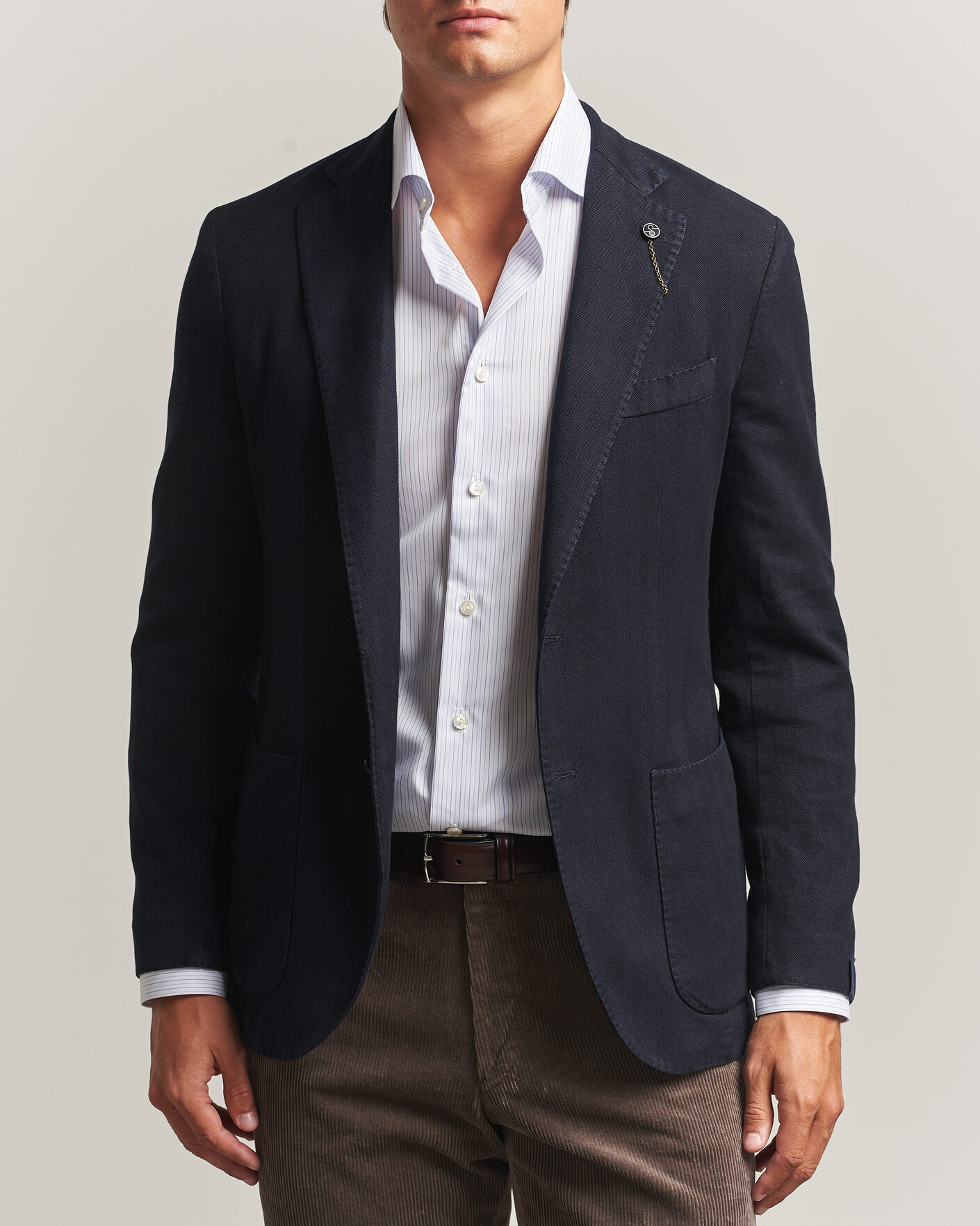 Uomini | Blazers | Santaniello | Soft Touch Cotton Herringbone Blazer Navy