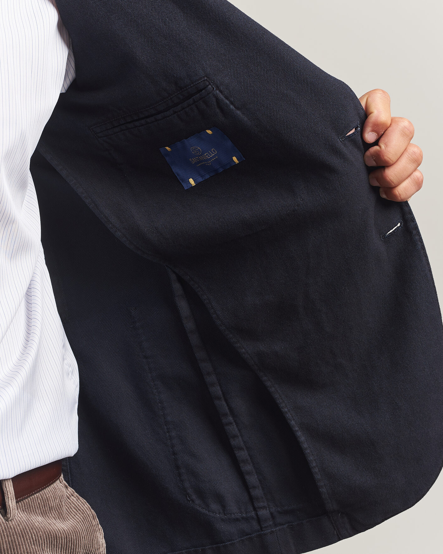 Uomini | Blazers | Santaniello | Soft Touch Cotton Herringbone Blazer Navy
