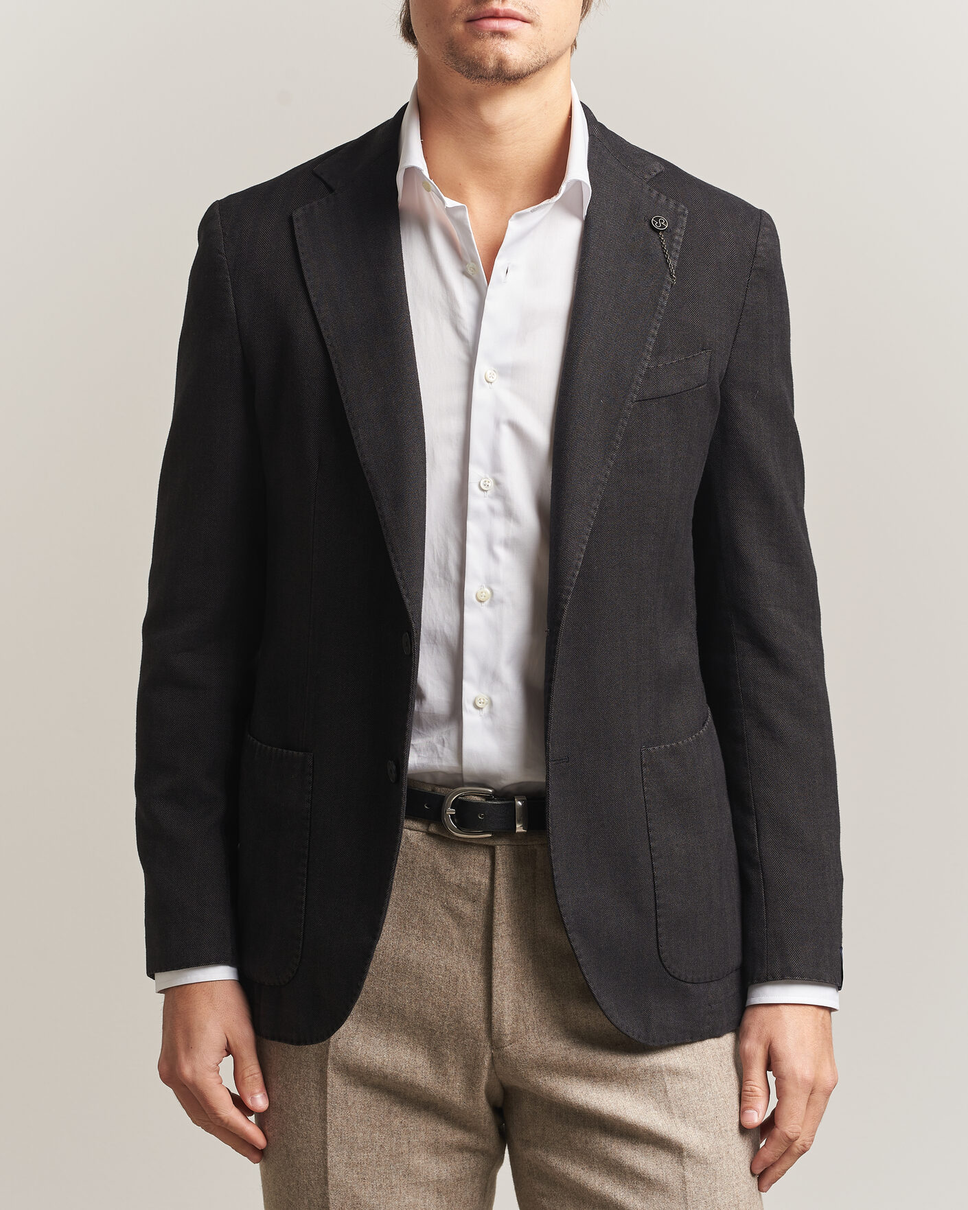 Uomini | Blazers | Santaniello | Soft Touch Cotton Herringbone Blazer Black