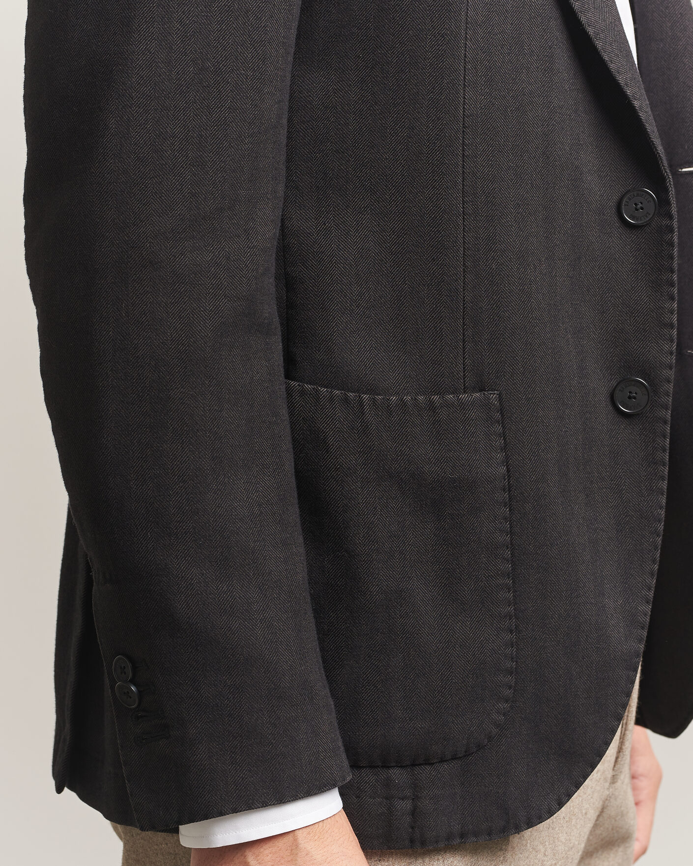 Uomini | Blazers | Santaniello | Soft Touch Cotton Herringbone Blazer Black