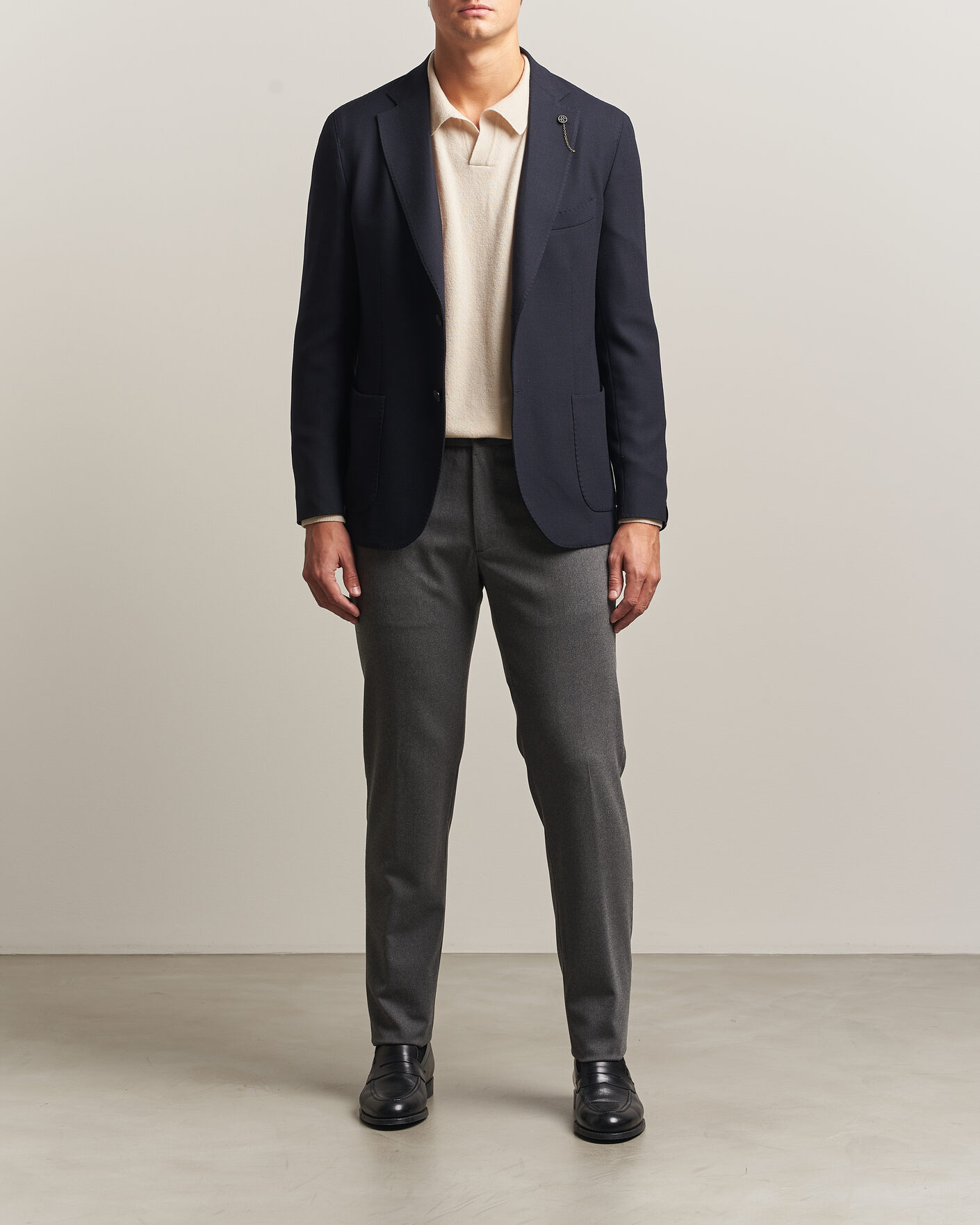Uomini | Blazers | Santaniello | Wool Mini Hopsack Blazer Navy