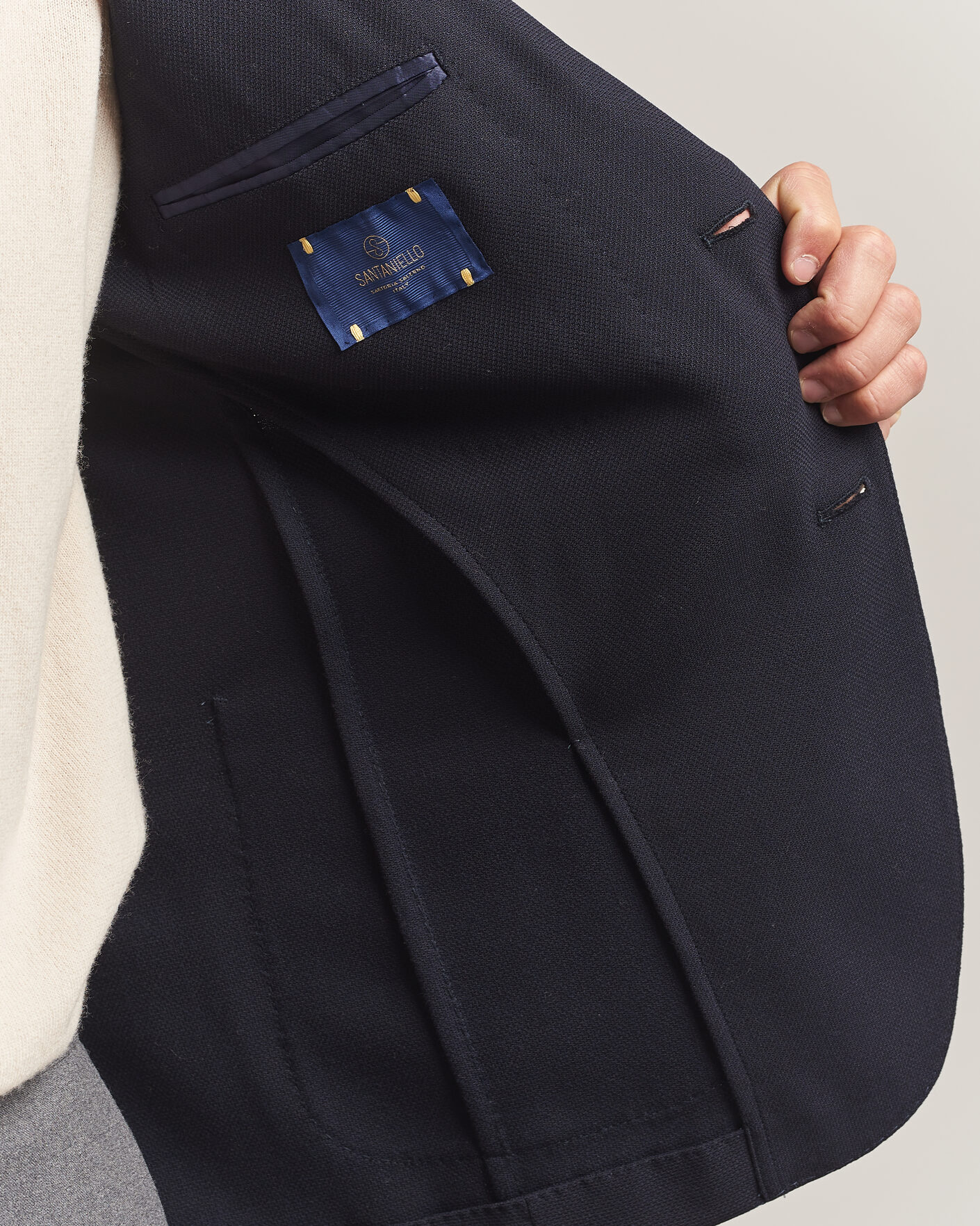 Uomini | Blazers | Santaniello | Wool Mini Hopsack Blazer Navy