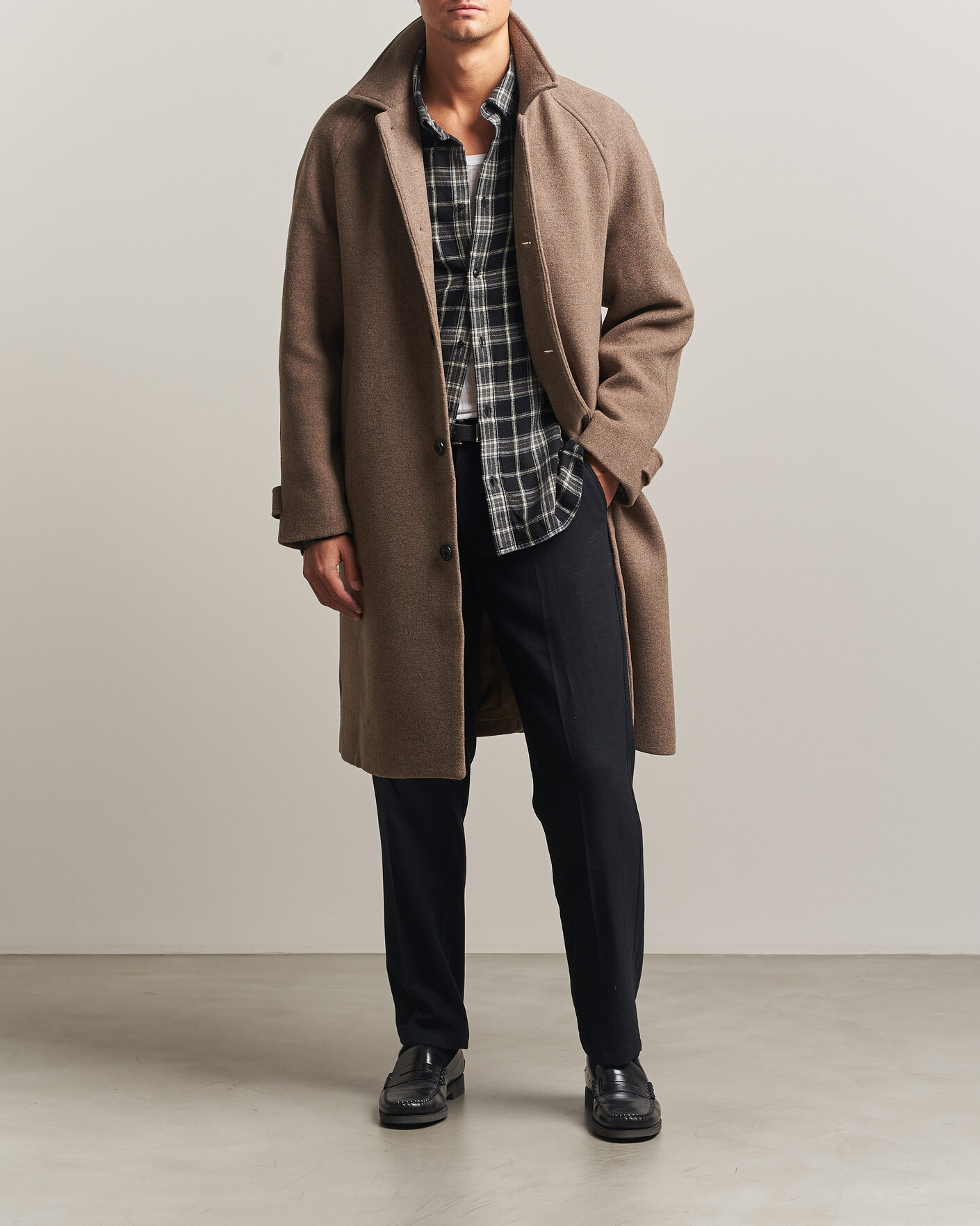 Uomini | Giacche | LES DEUX | Solid Wool Coat Dark Sand Melange