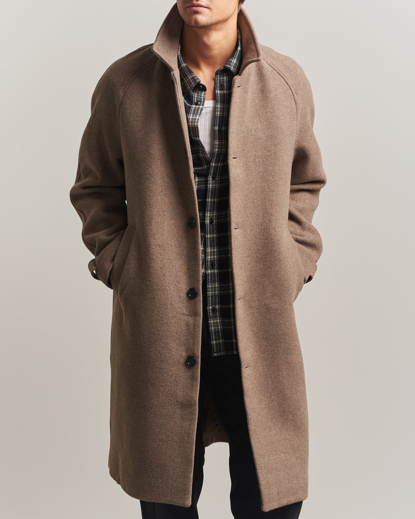 Uomini | Giacche | LES DEUX | Solid Wool Coat Dark Sand Melange