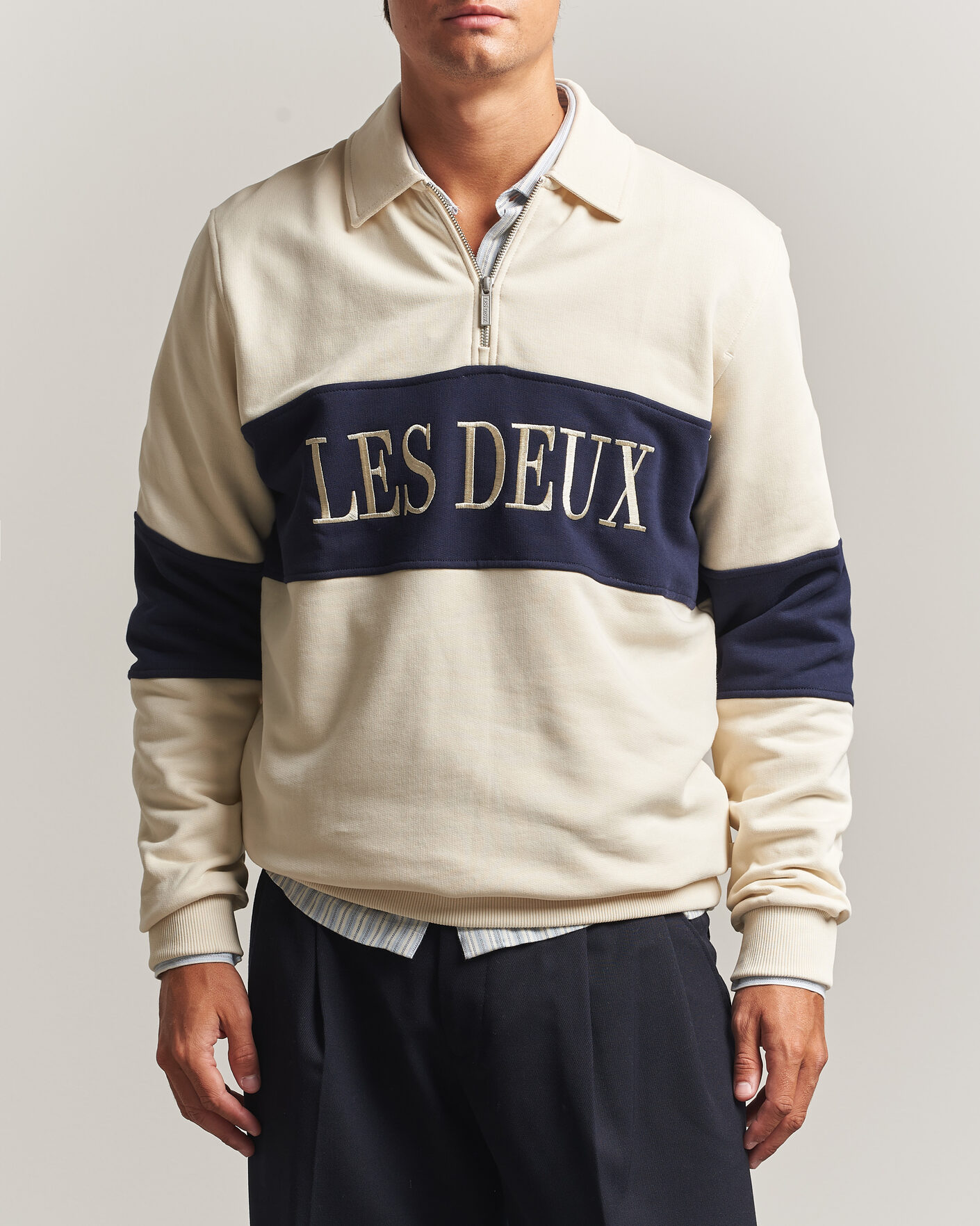 Uomini | Maglieria | LES DEUX | Zipper Rugby Sweatshirt Ivory