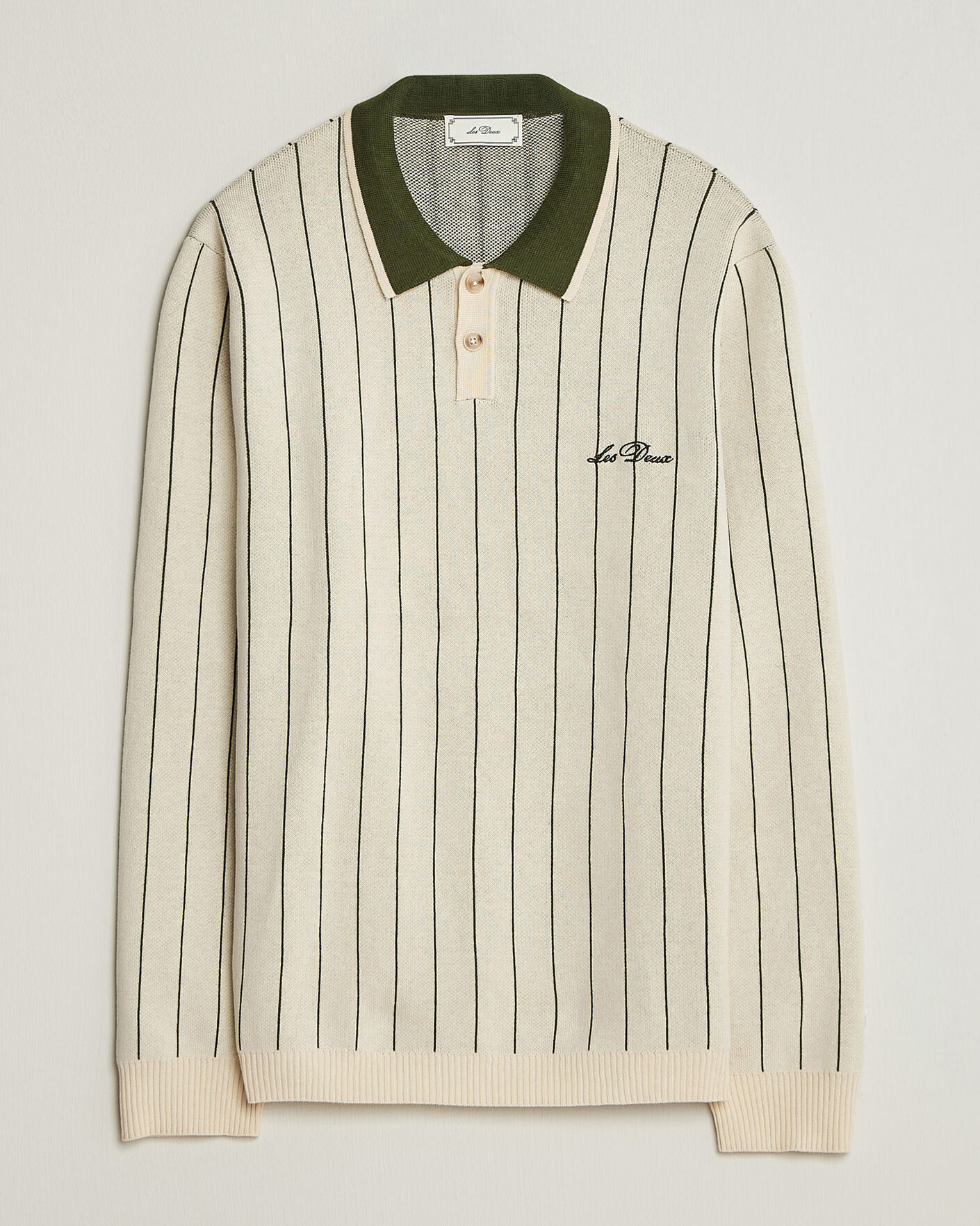 Uomini | Maglieria | LES DEUX | Signature Knitted Long Sleeve Polo Ivory
