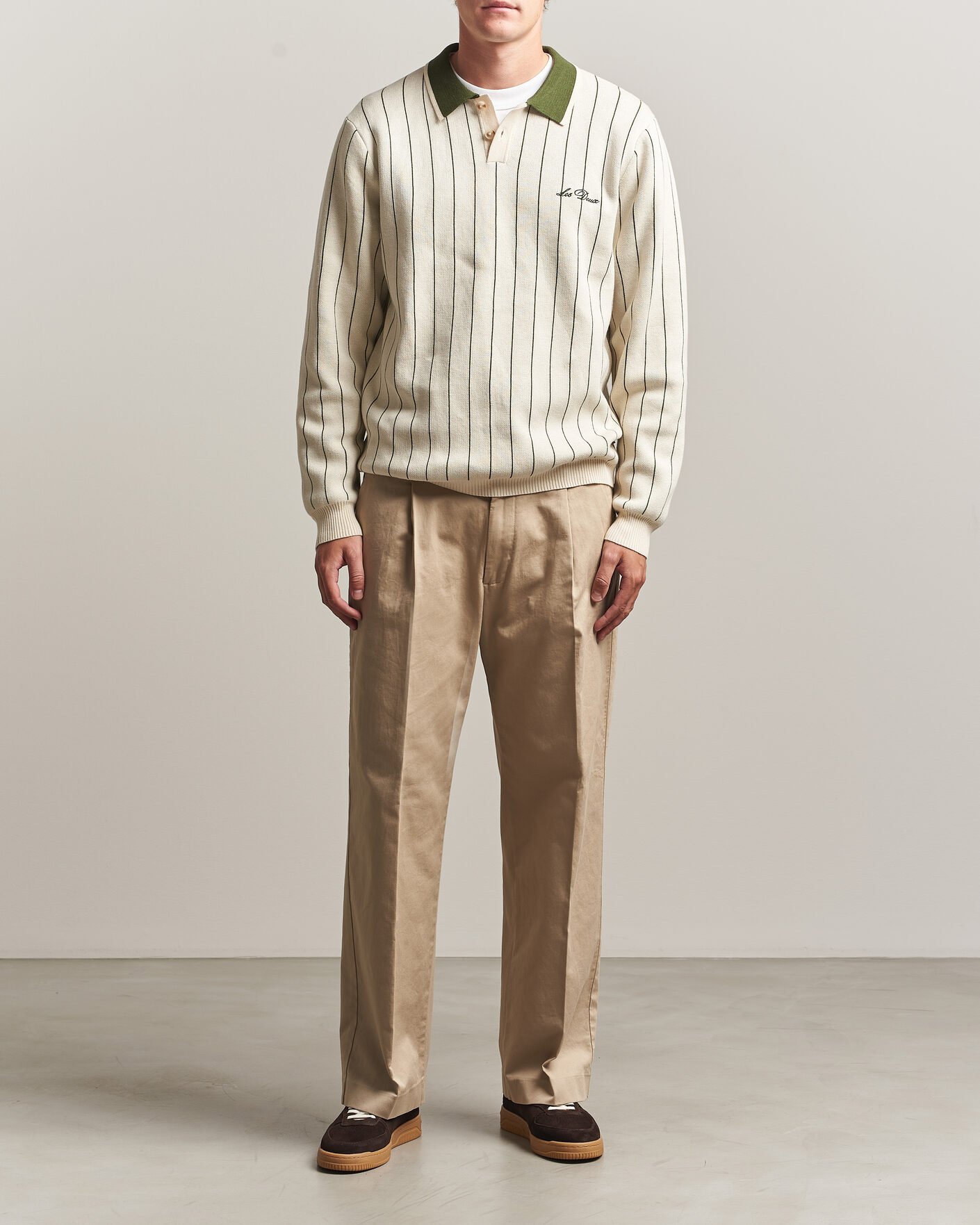 Uomini | Maglieria | LES DEUX | Signature Knitted Long Sleeve Polo Ivory