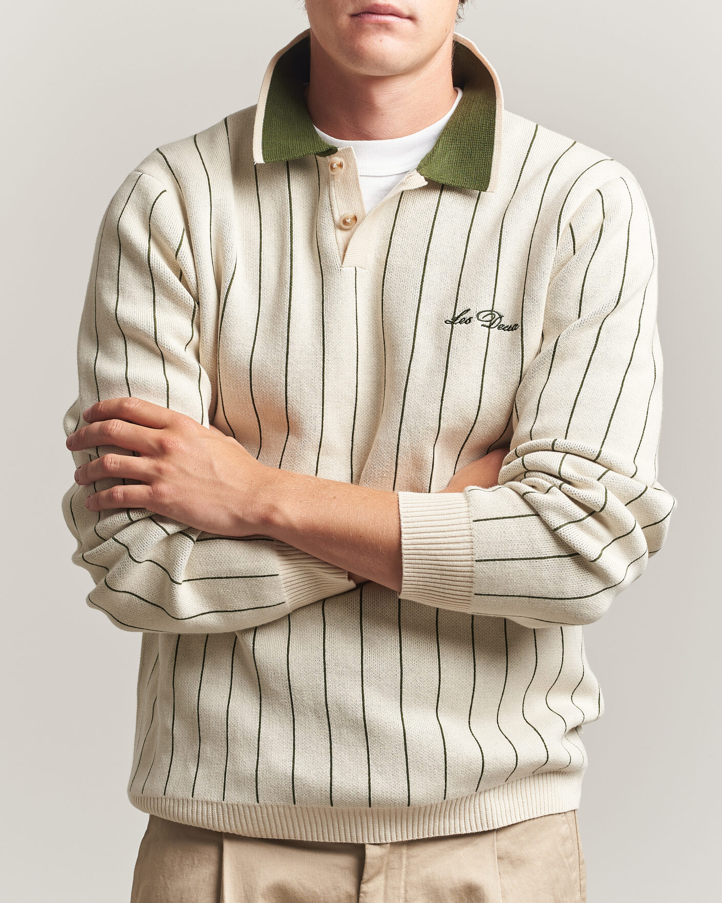 Uomini | Maglieria | LES DEUX | Signature Knitted Long Sleeve Polo Ivory