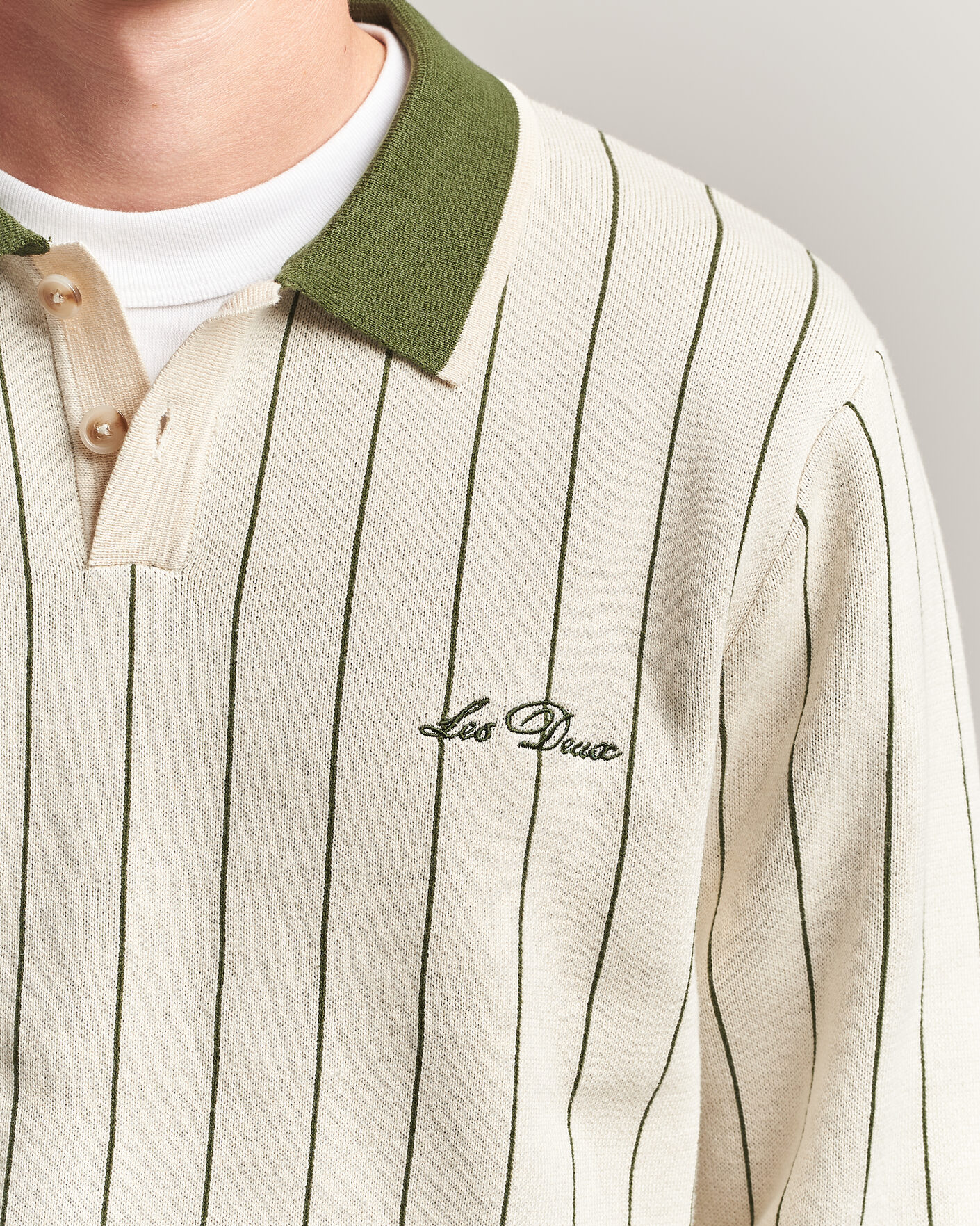 Uomini | Maglieria | LES DEUX | Signature Knitted Long Sleeve Polo Ivory