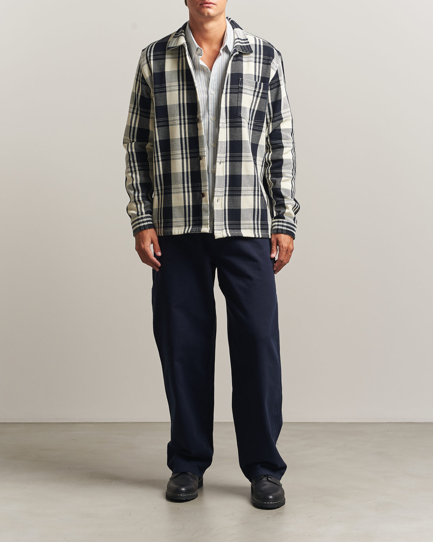 Uomini | Camicie | LES DEUX | Structured Check Overshirt Dark Navy