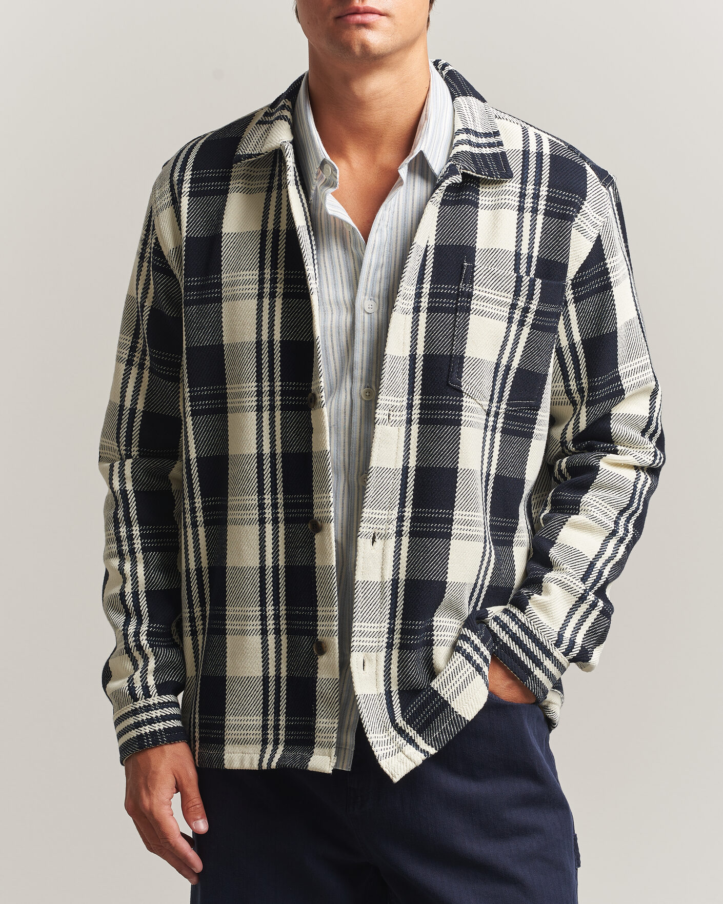 Uomini | Camicie | LES DEUX | Structured Check Overshirt Dark Navy
