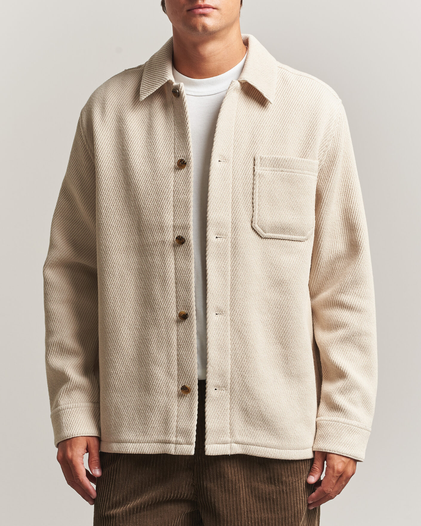 Uomini | Camicie | LES DEUX | Twill Wool Overshirt Ivory