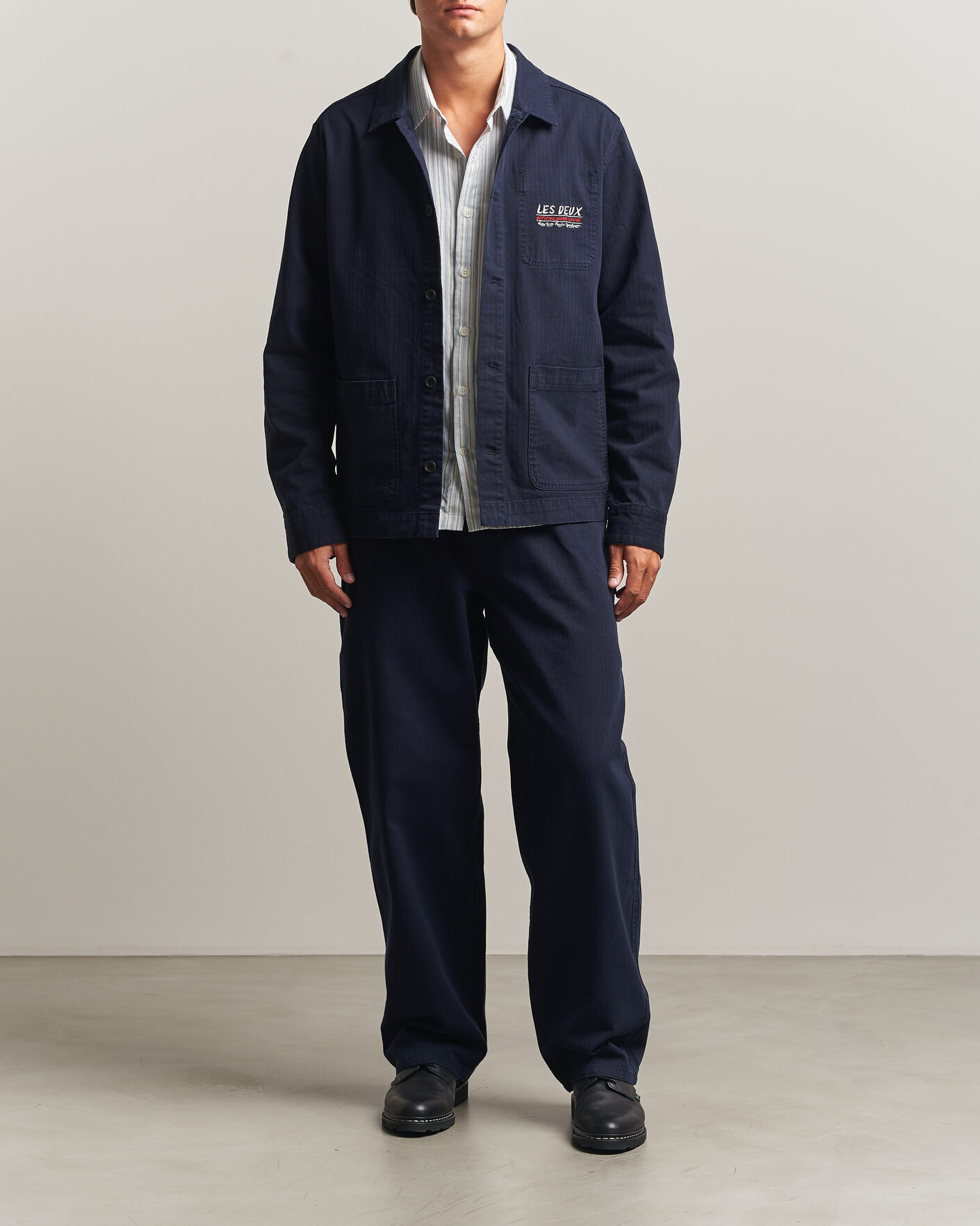 Uomini | Camicie | LES DEUX | Herringbone Artist Overshirt Dark Navy