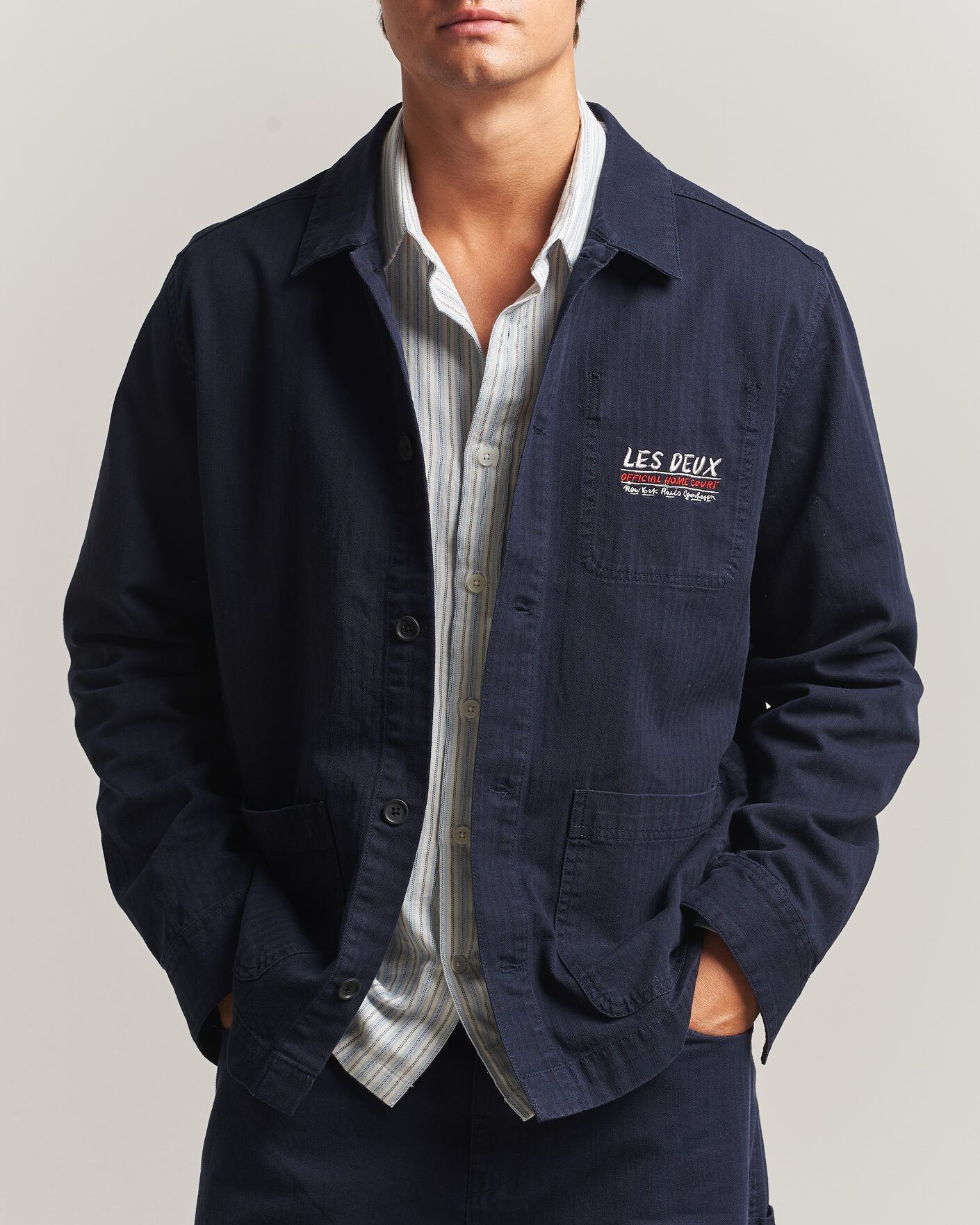 Uomini | Camicie | LES DEUX | Herringbone Artist Overshirt Dark Navy