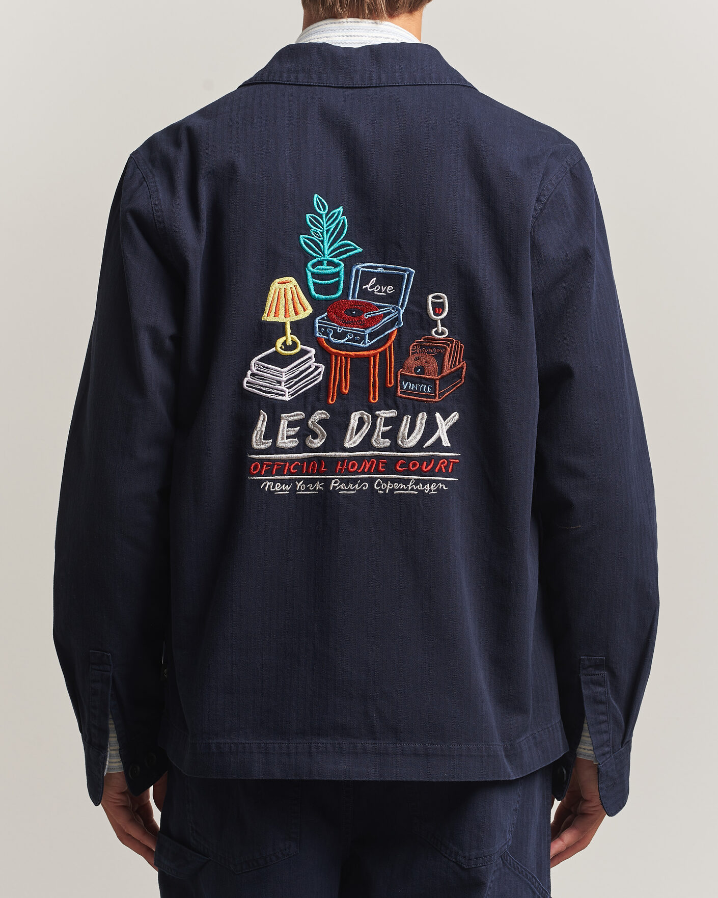 Uomini | Camicie | LES DEUX | Herringbone Artist Overshirt Dark Navy