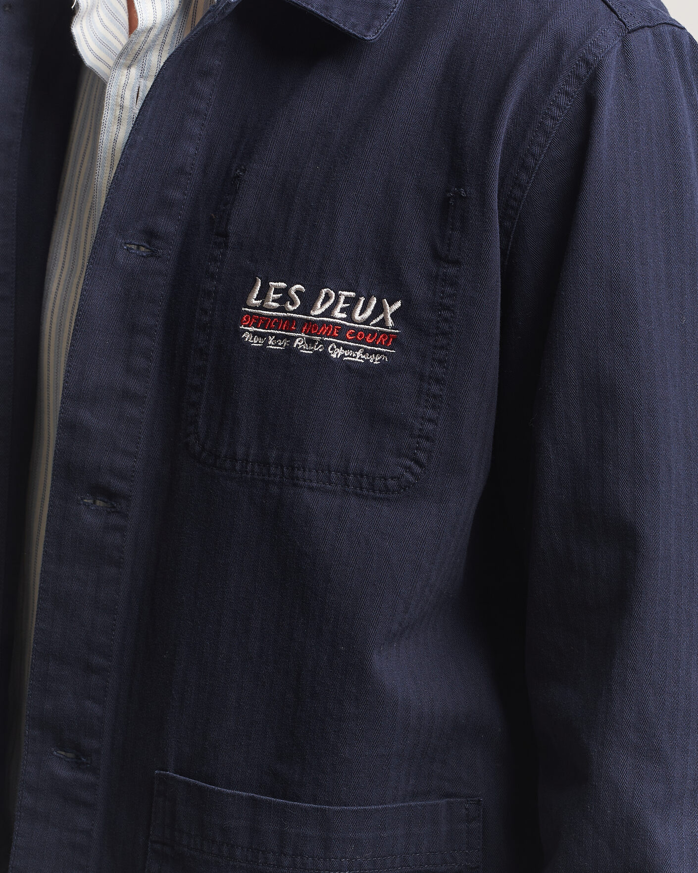 Uomini | Camicie | LES DEUX | Herringbone Artist Overshirt Dark Navy