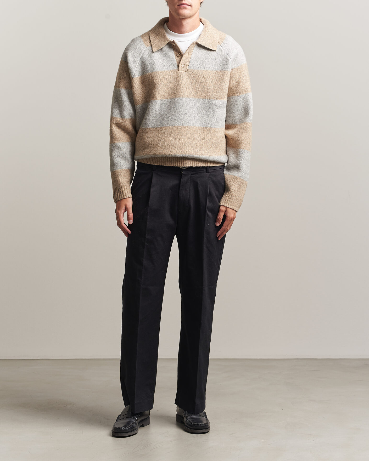 Uomini | Maglieria | LES DEUX | Striped Melange Knit Polo Light Sand Melange