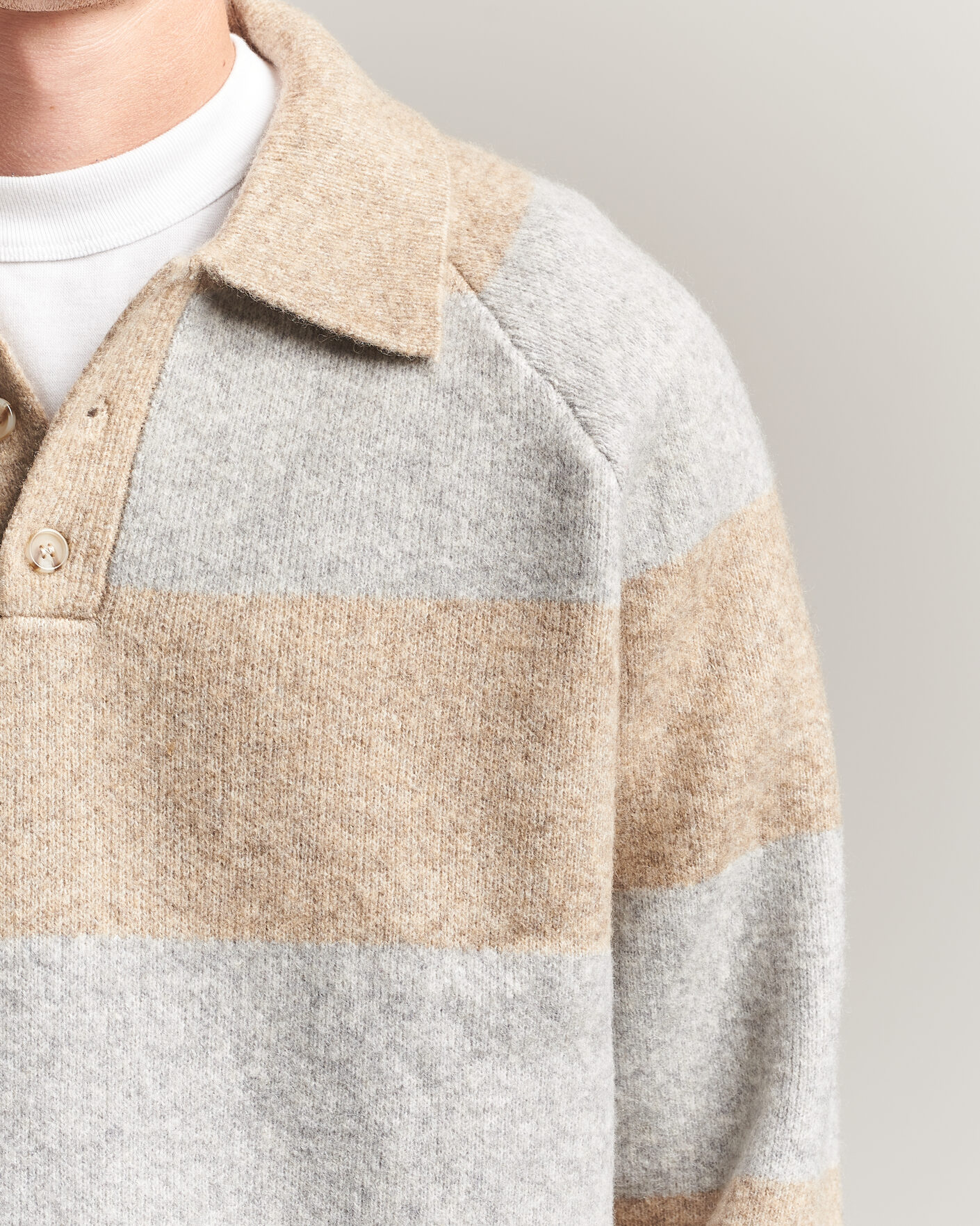 Uomini | Maglieria | LES DEUX | Striped Melange Knit Polo Light Sand Melange
