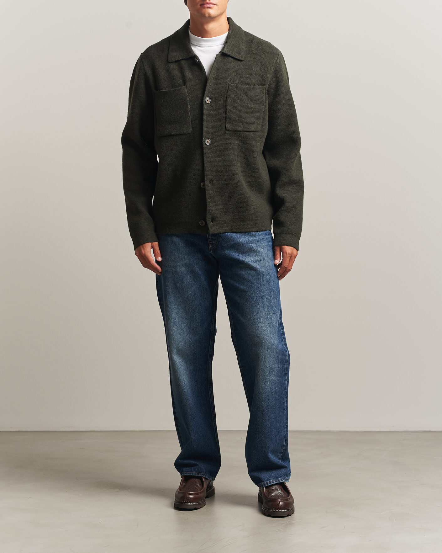 Uomini | Maglieria | LES DEUX | Milano Knit Overshirt Rosin Green
