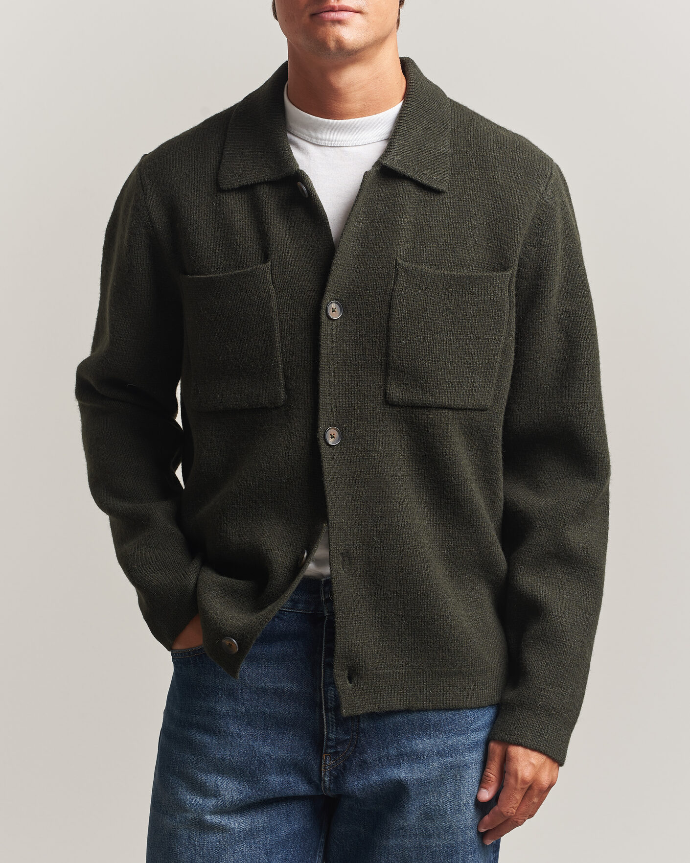 Uomini | Maglieria | LES DEUX | Milano Knit Overshirt Rosin Green