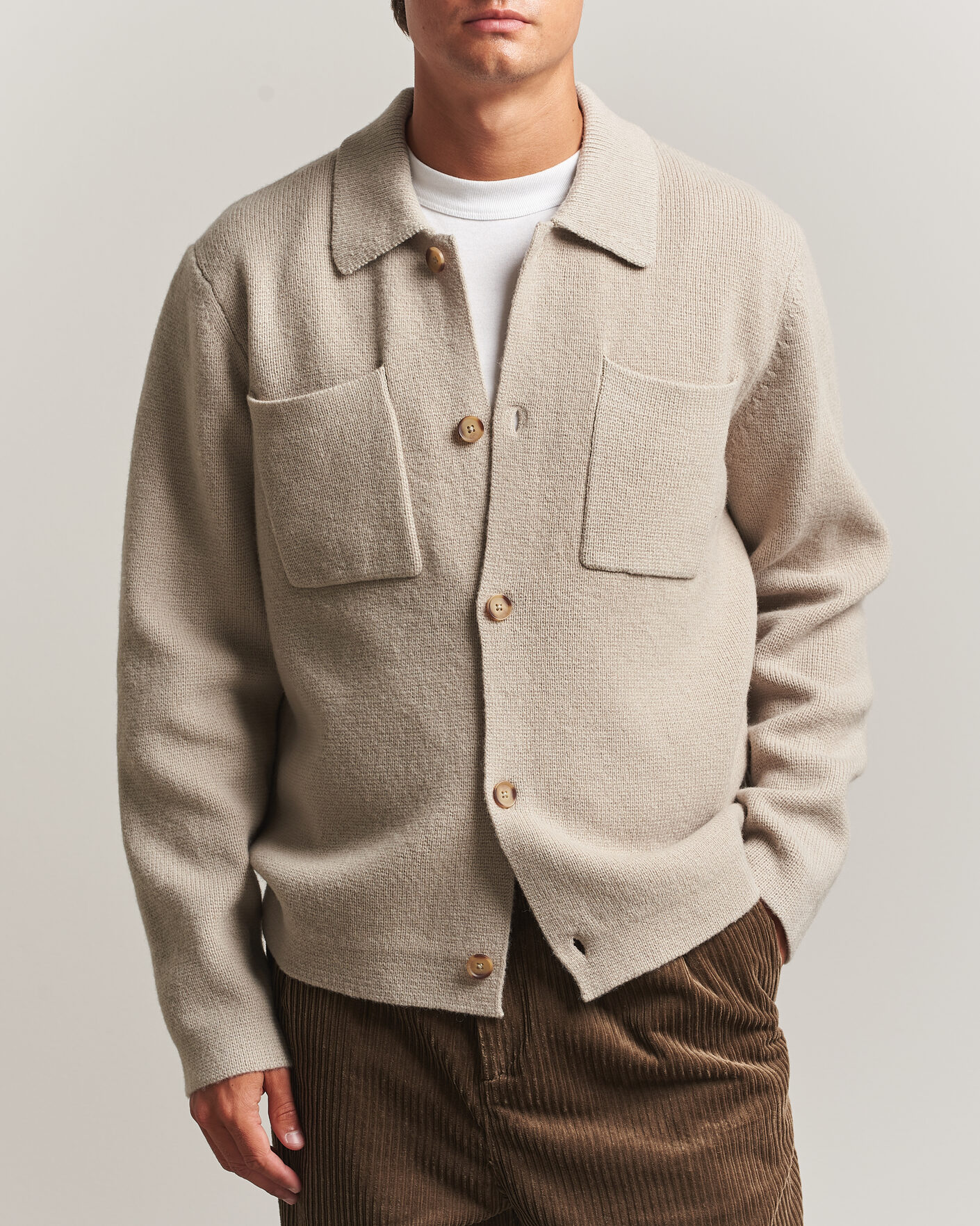 Uomini | Maglieria | LES DEUX | Milano Knit Overshirt Light Sand