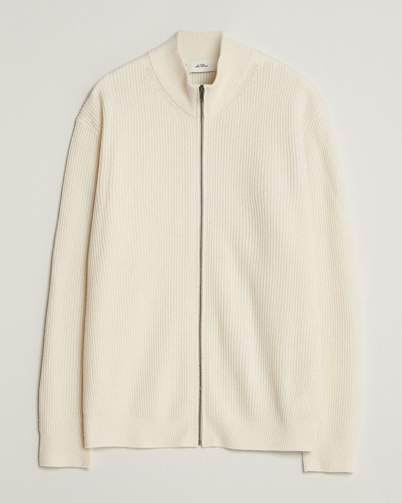 Uomini | Maglieria | LES DEUX | Wool Rib Zipper Knit Ivory Melange