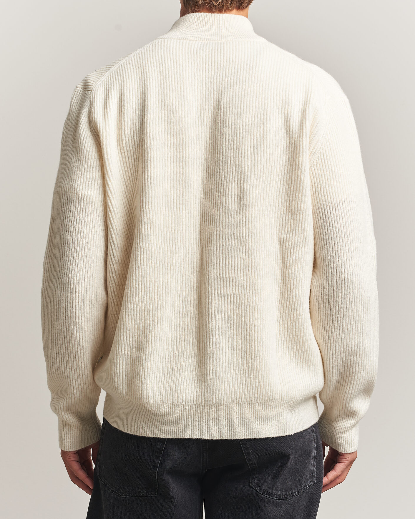 Uomini | Maglieria | LES DEUX | Wool Rib Zipper Knit Ivory Melange
