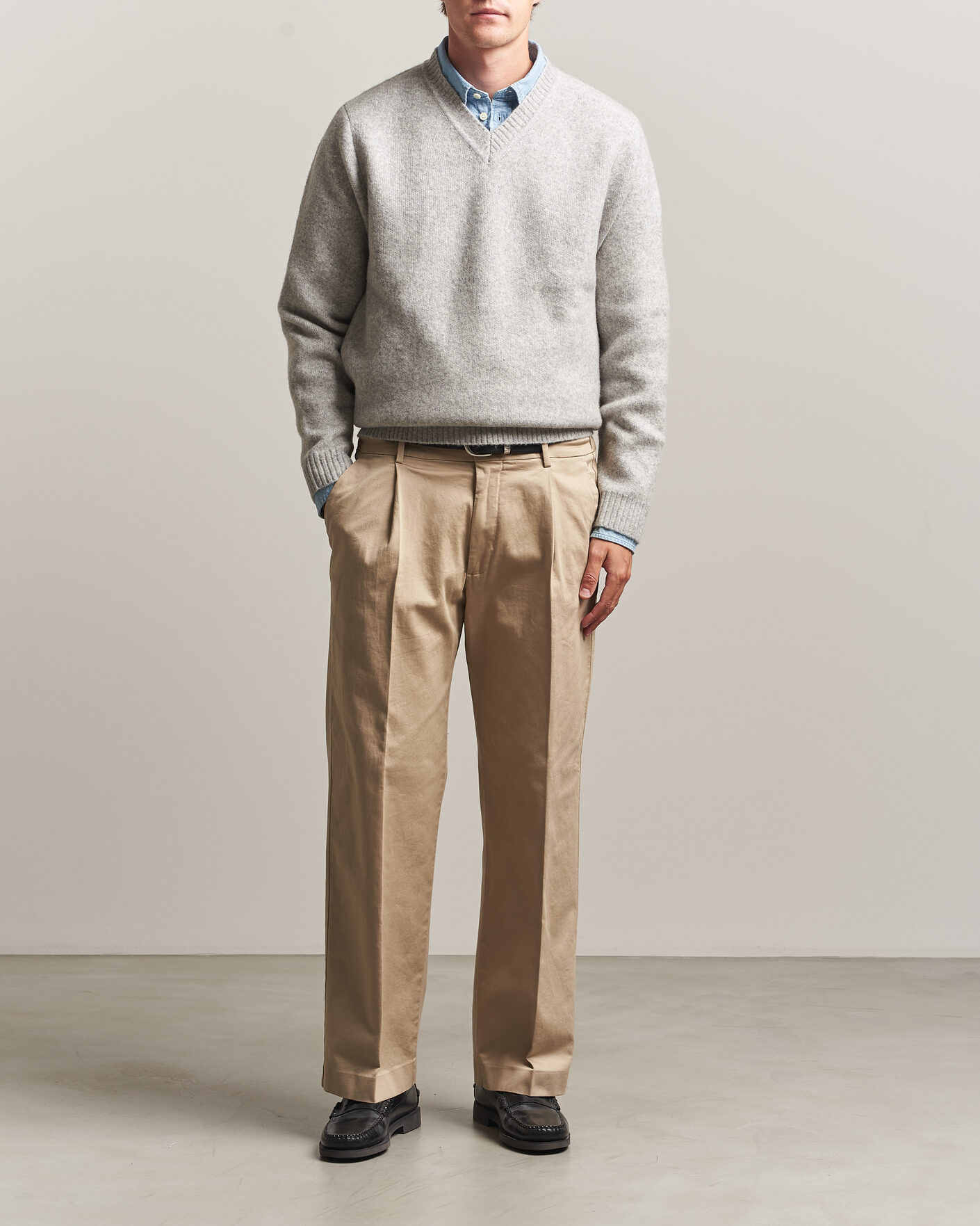 Uomini | Maglieria | LES DEUX | Melange V-Neck Knit Grey Melange