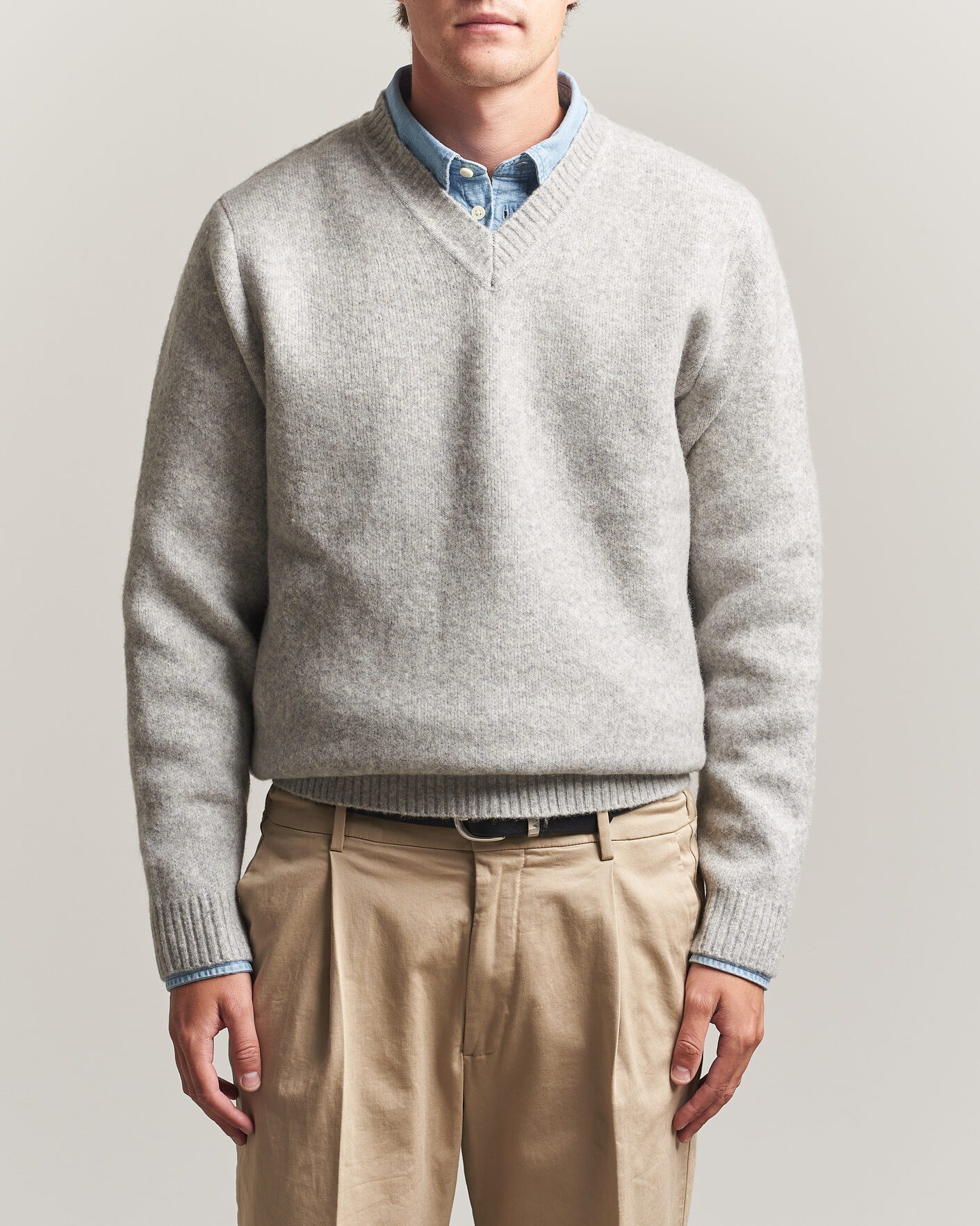 Uomini | Maglieria | LES DEUX | Melange V-Neck Knit Grey Melange
