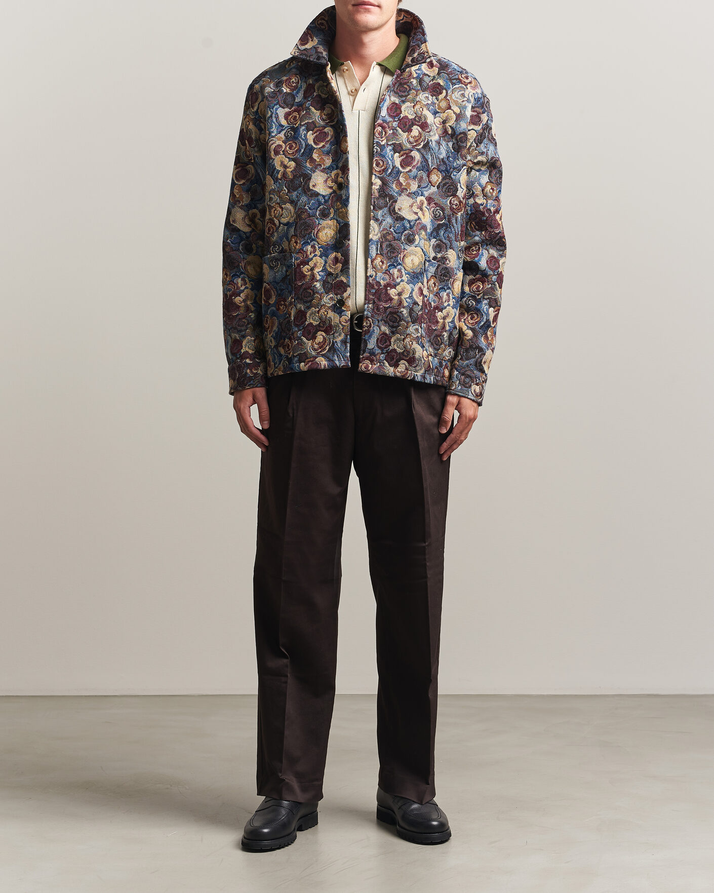 Uomini | Camicie | LES DEUX | Flower Jaquard Overshirt Blue Multi