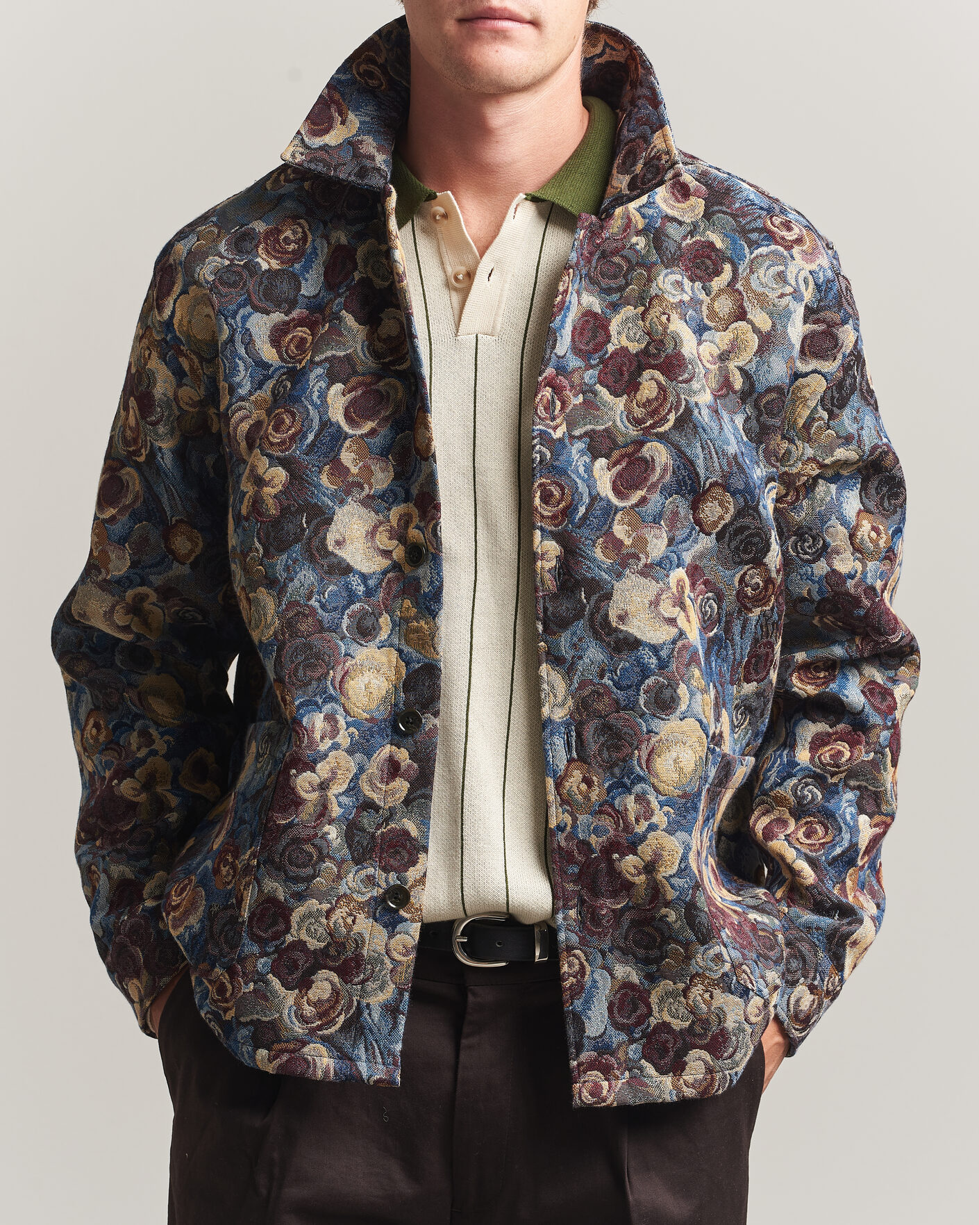 Uomini | Camicie | LES DEUX | Flower Jaquard Overshirt Blue Multi