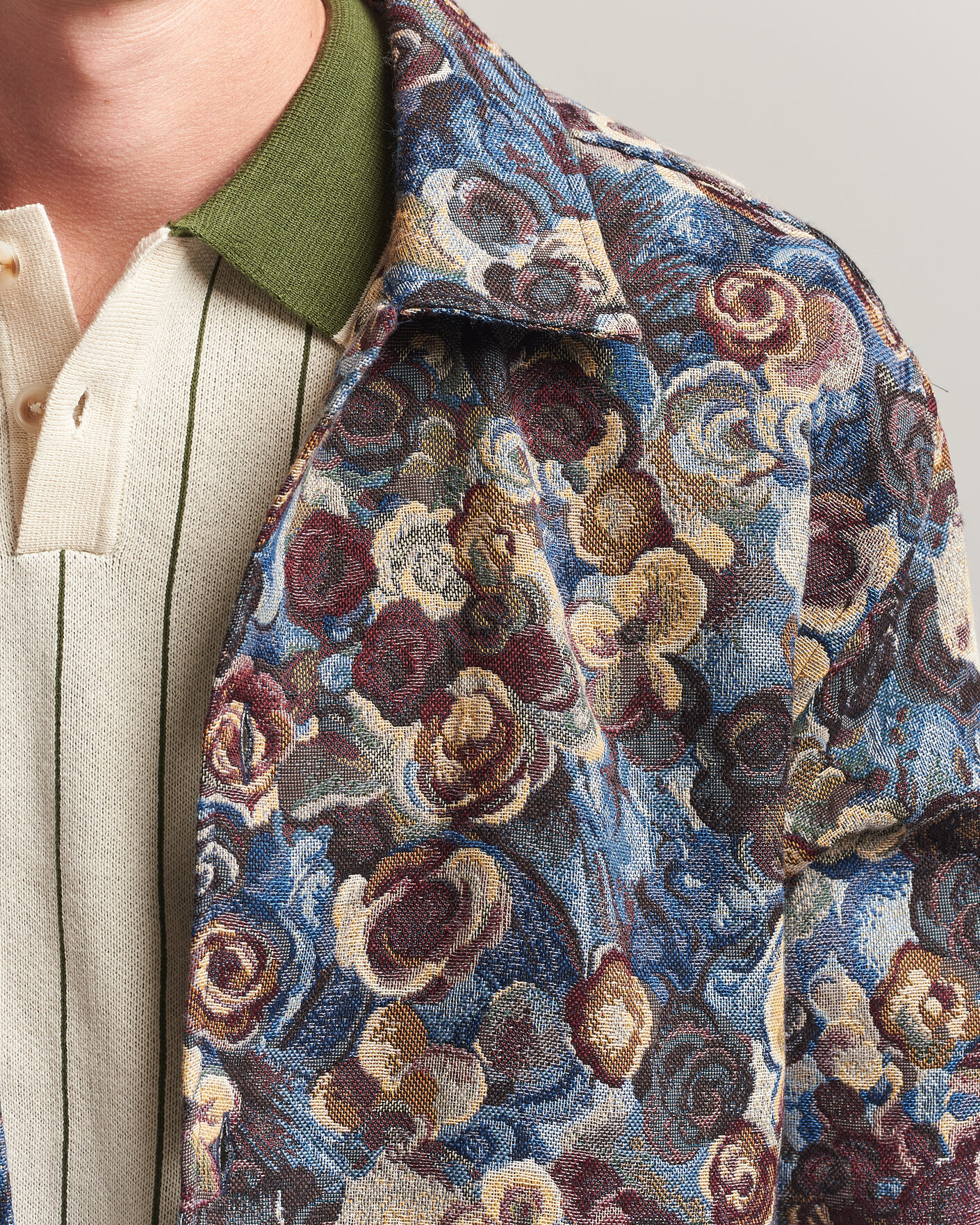 Uomini | Camicie | LES DEUX | Flower Jaquard Overshirt Blue Multi