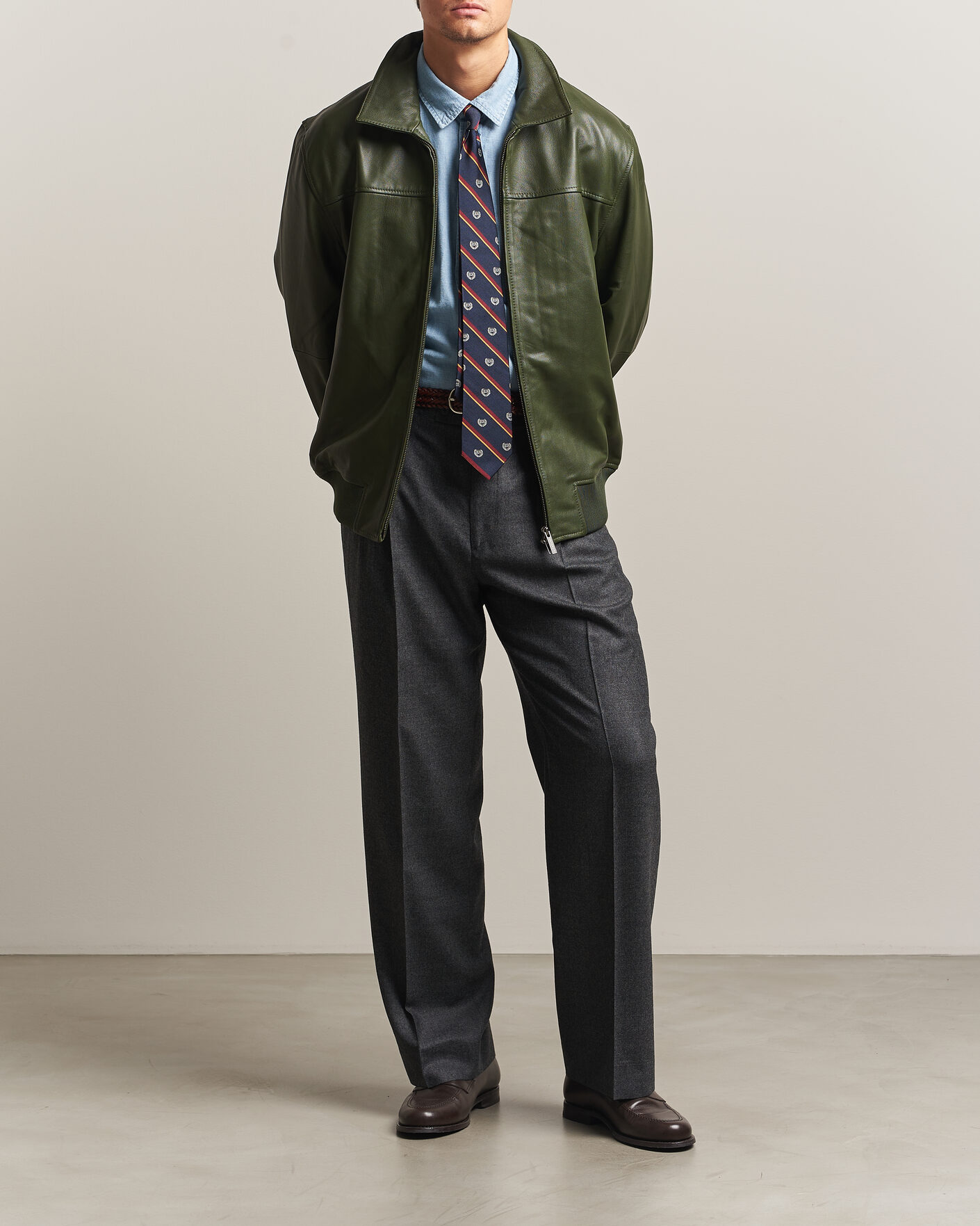 Uomini | Giacche | LES DEUX | Leather Varsity Jacket Rifle Green