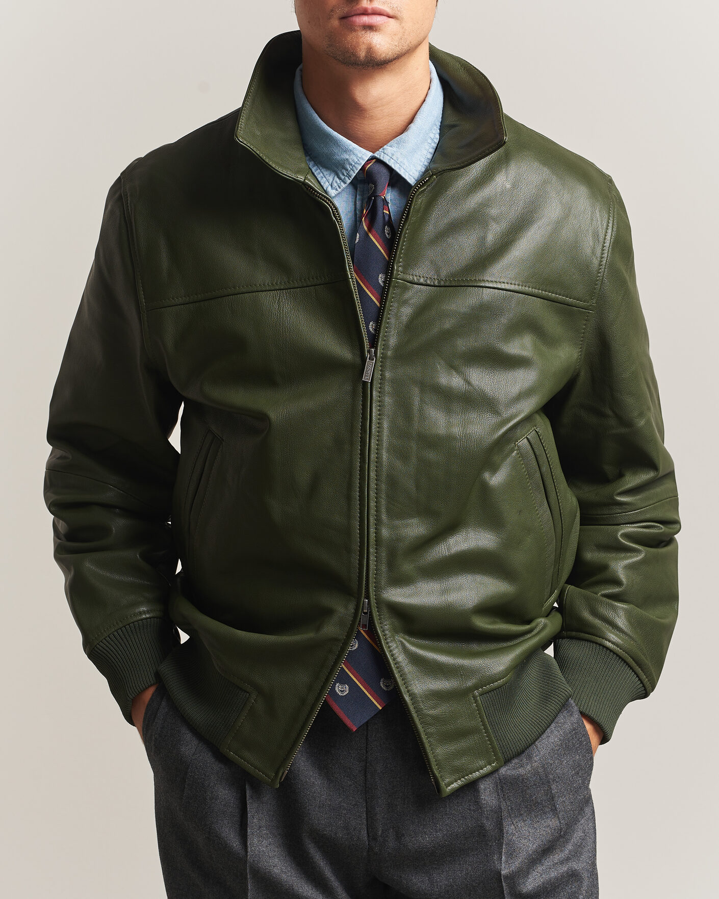 Uomini | Giacche | LES DEUX | Leather Varsity Jacket Rifle Green