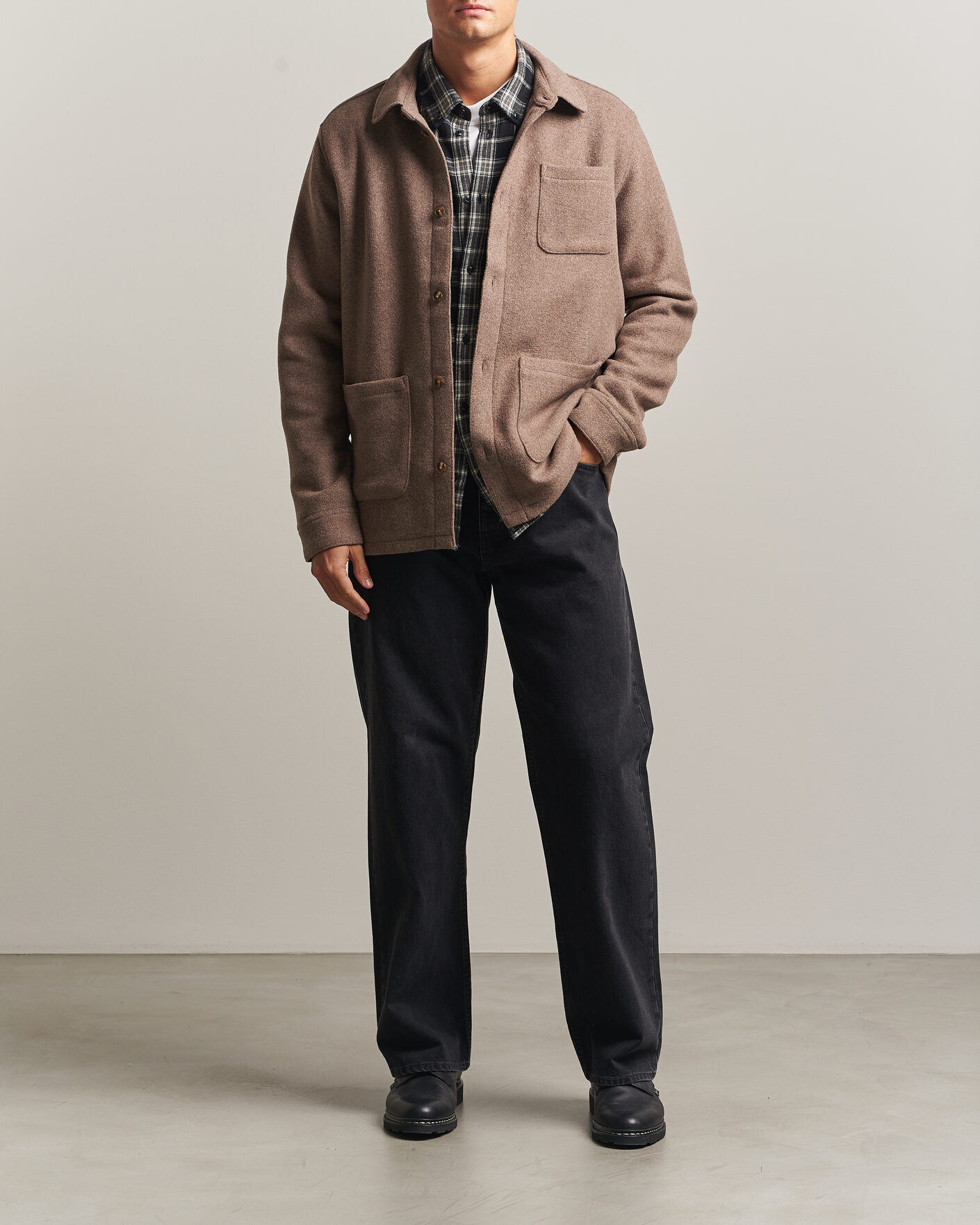 Uomini | Camicie | LES DEUX | Wool Overshirt Dark Sand Melange