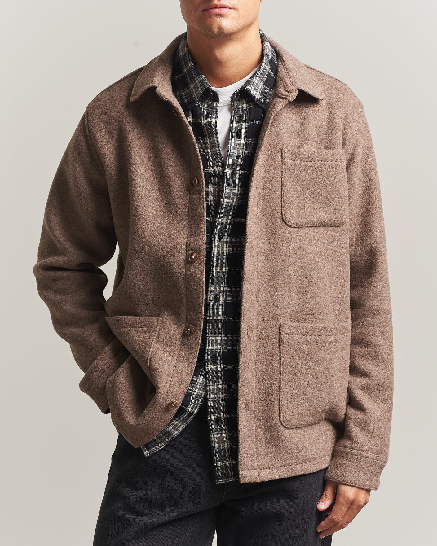 Uomini | Camicie | LES DEUX | Wool Overshirt Dark Sand Melange