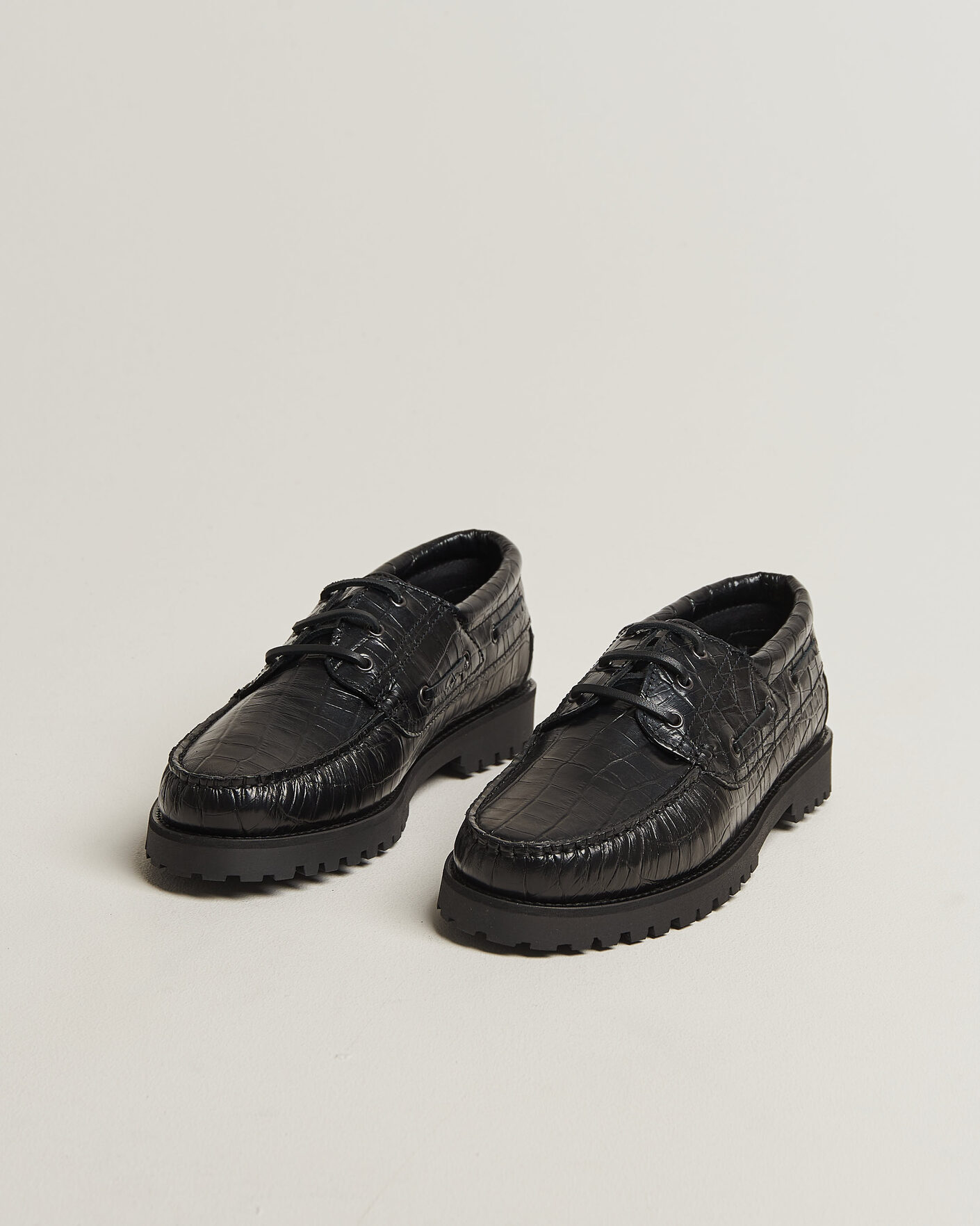 Uomini | Scarpe da barca | LES DEUX | Croco Boat Shoe Black